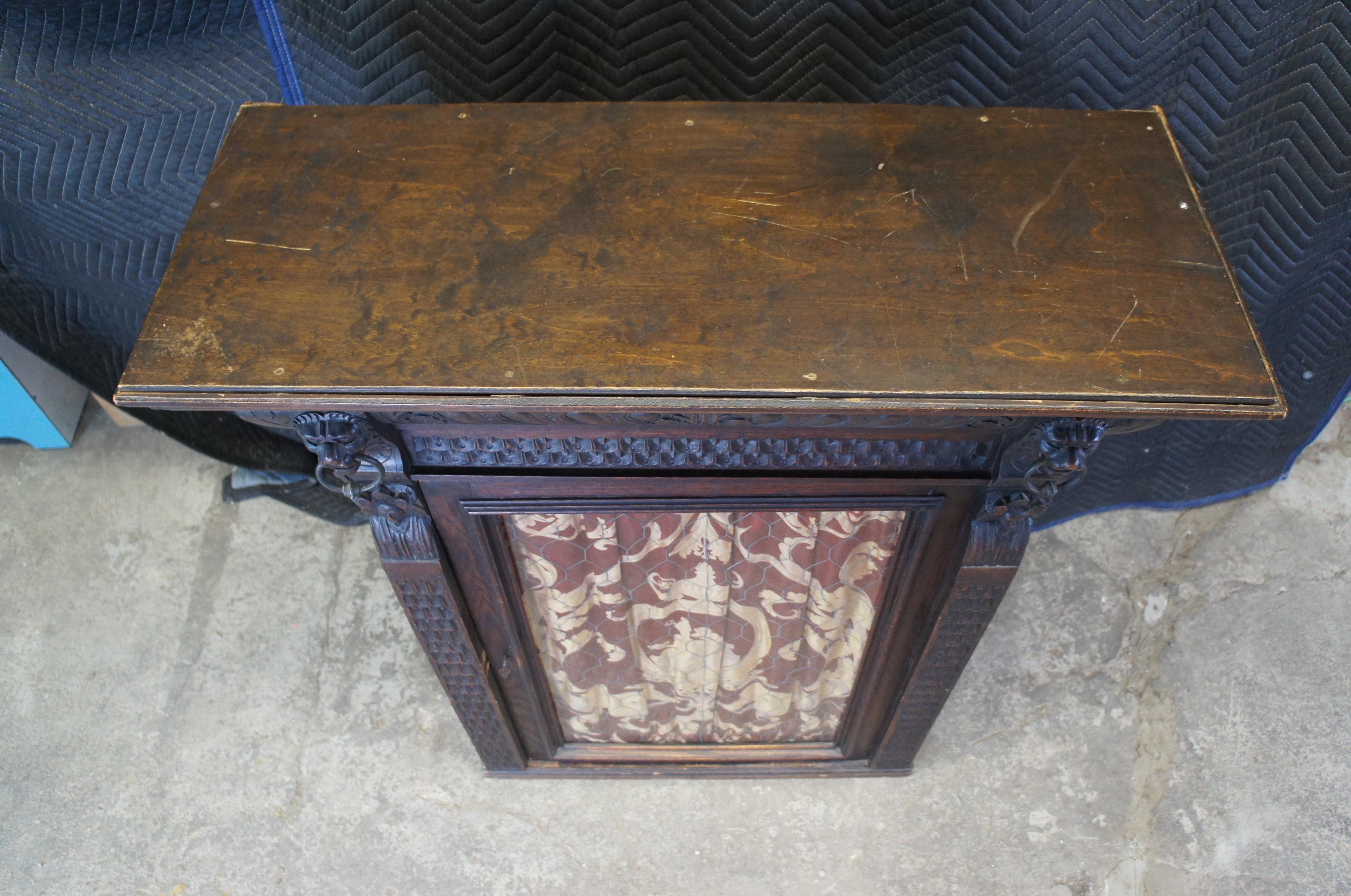 Antique 19th C. French Renaissance Revival Oak Hanging Bookcase Curio Cupboard For Sale 3