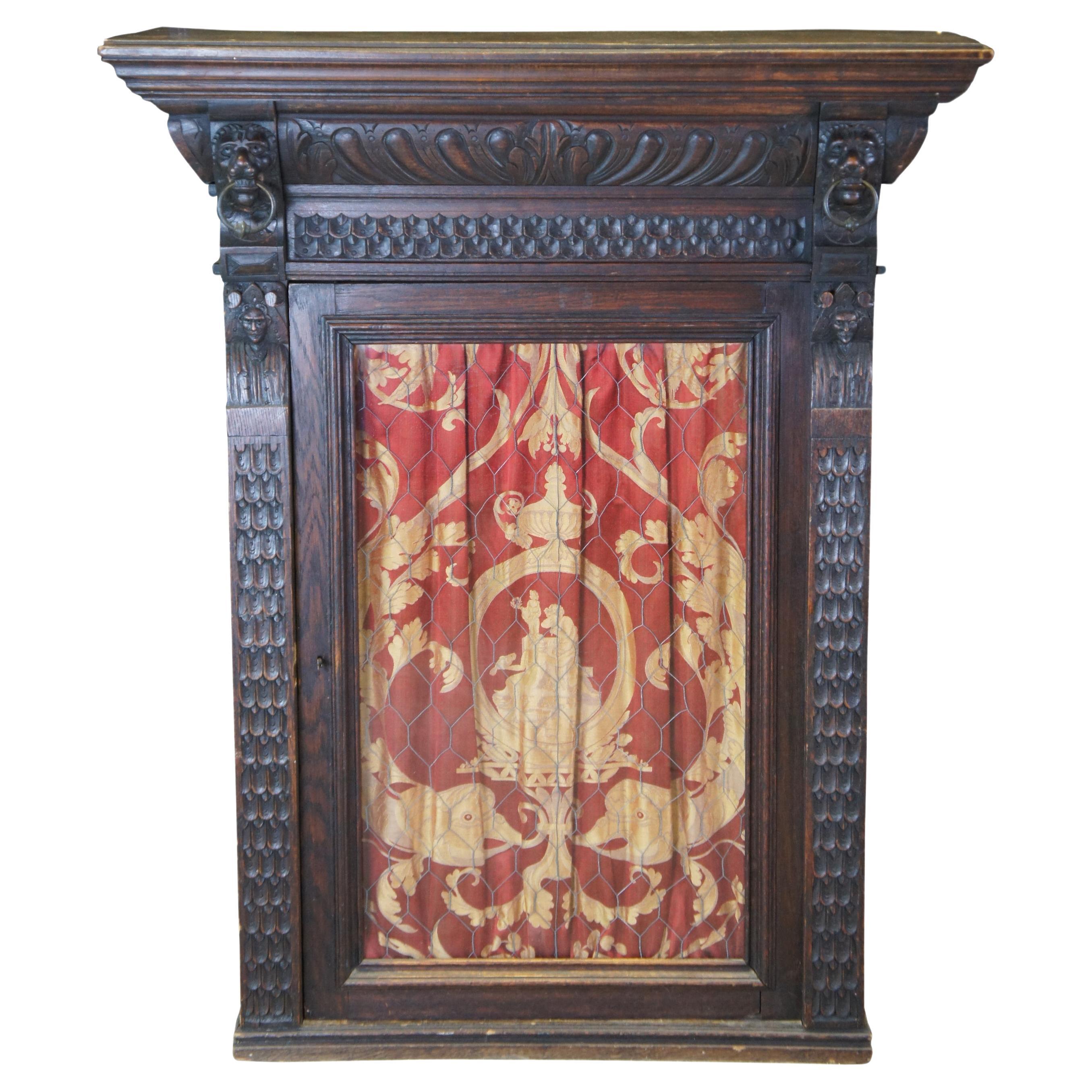 Antique 19th C. French Renaissance Revival Oak Hanging Bookcase Curio Cupboard