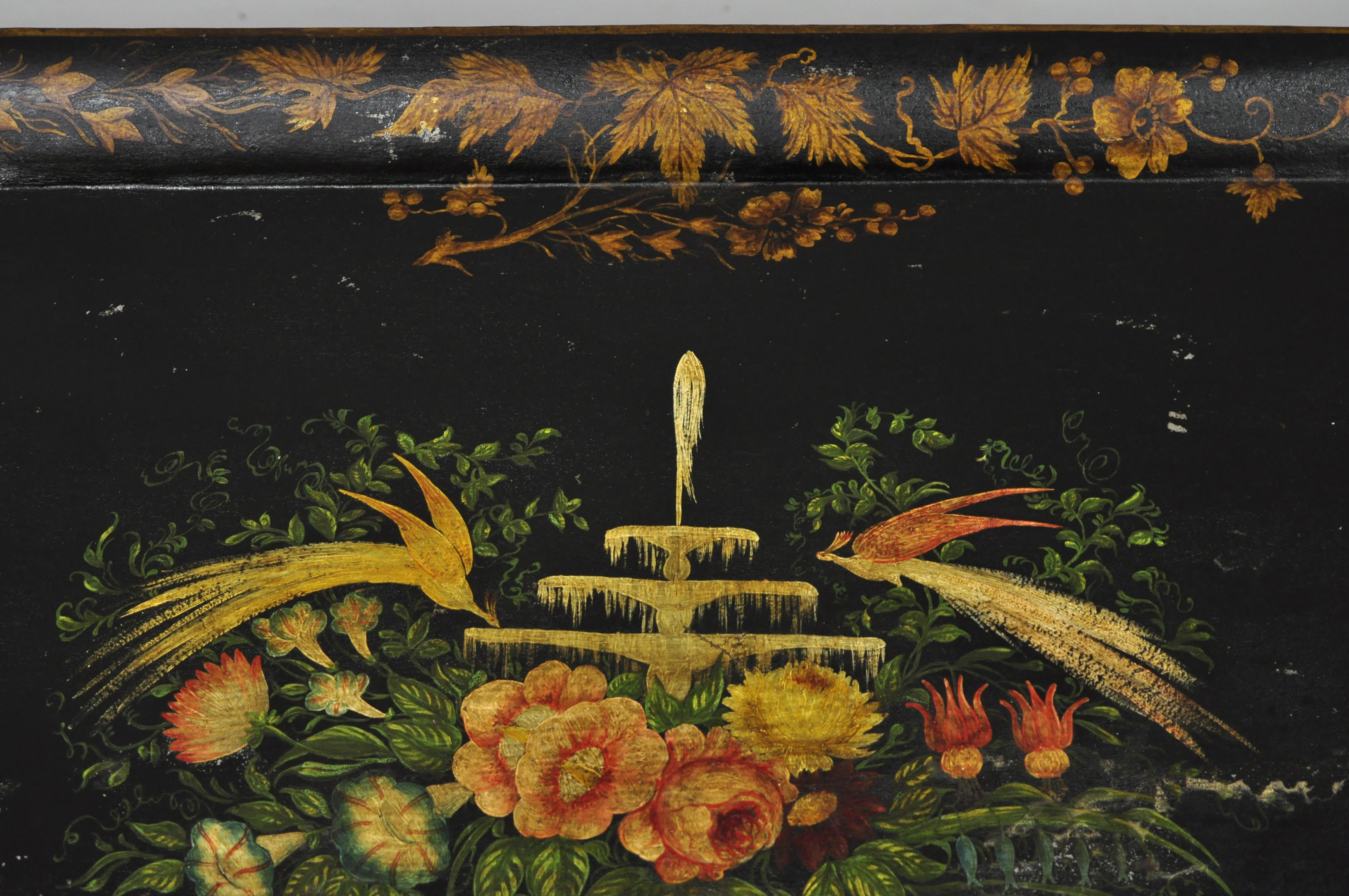 19th Century Antique French Victorian Hand Painted Birds Tole Metal Toleware Tray