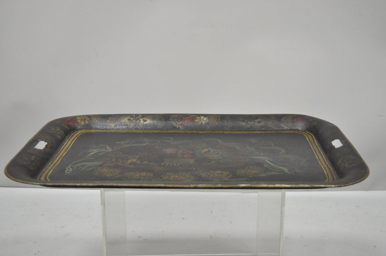 Antique 19th C French Victorian Hand Painted Flowers Tole Metal ...