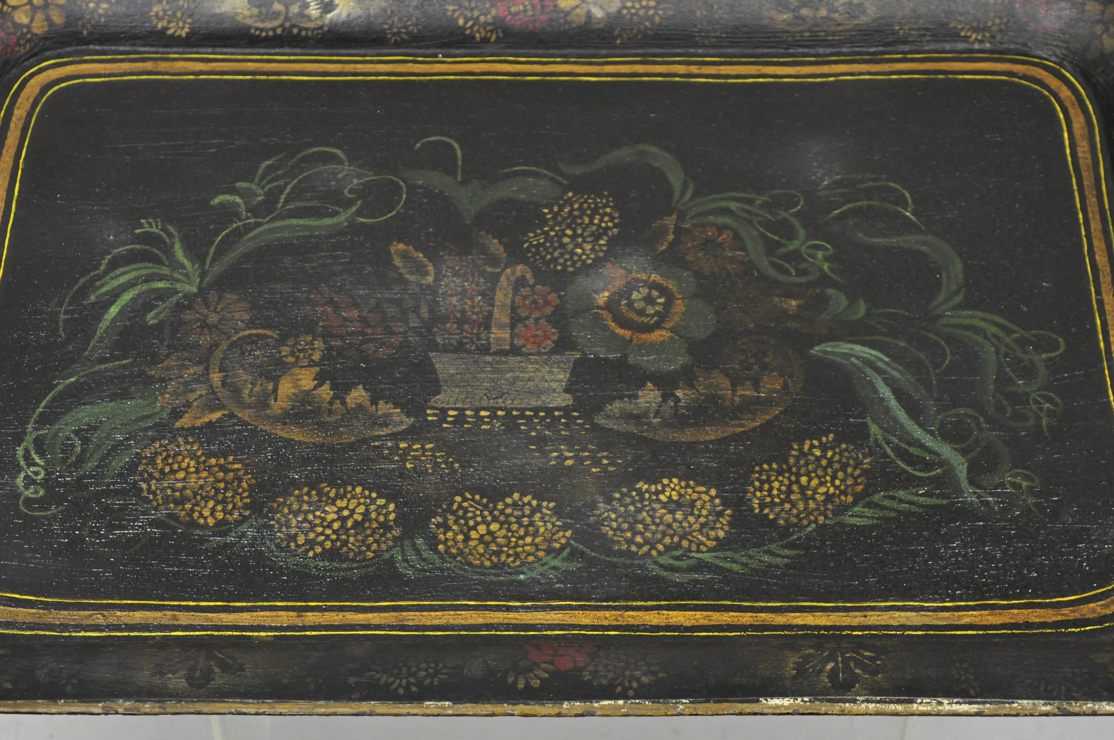 Antique 19th C French Victorian Hand Painted Flowers Tole Metal Toleware Tray In Good Condition In Philadelphia, PA