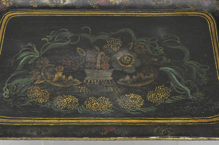 Antique 19th C French Victorian Hand Painted Flowers Tole Metal ...