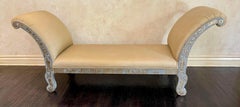 Antique 19th C Gray Chinoiserie Decorated Gondola Chaise Lounge Settee Bench