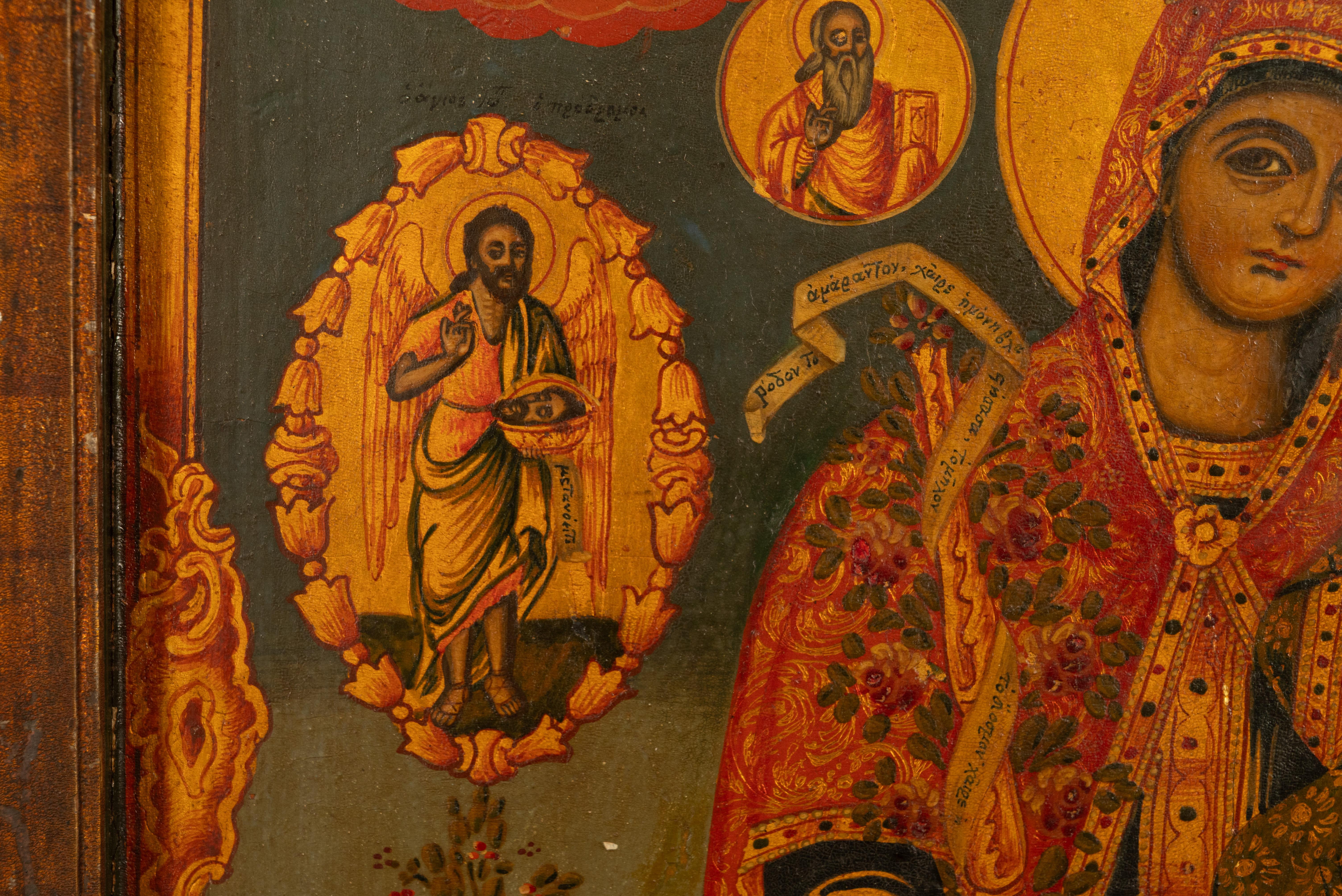 Antike griechisch-orthodoxe Ikone aus dem 19. Jahrhundert Jungfrau Maria und Jesus, St. Georg und Drache 1800 im Angebot 3