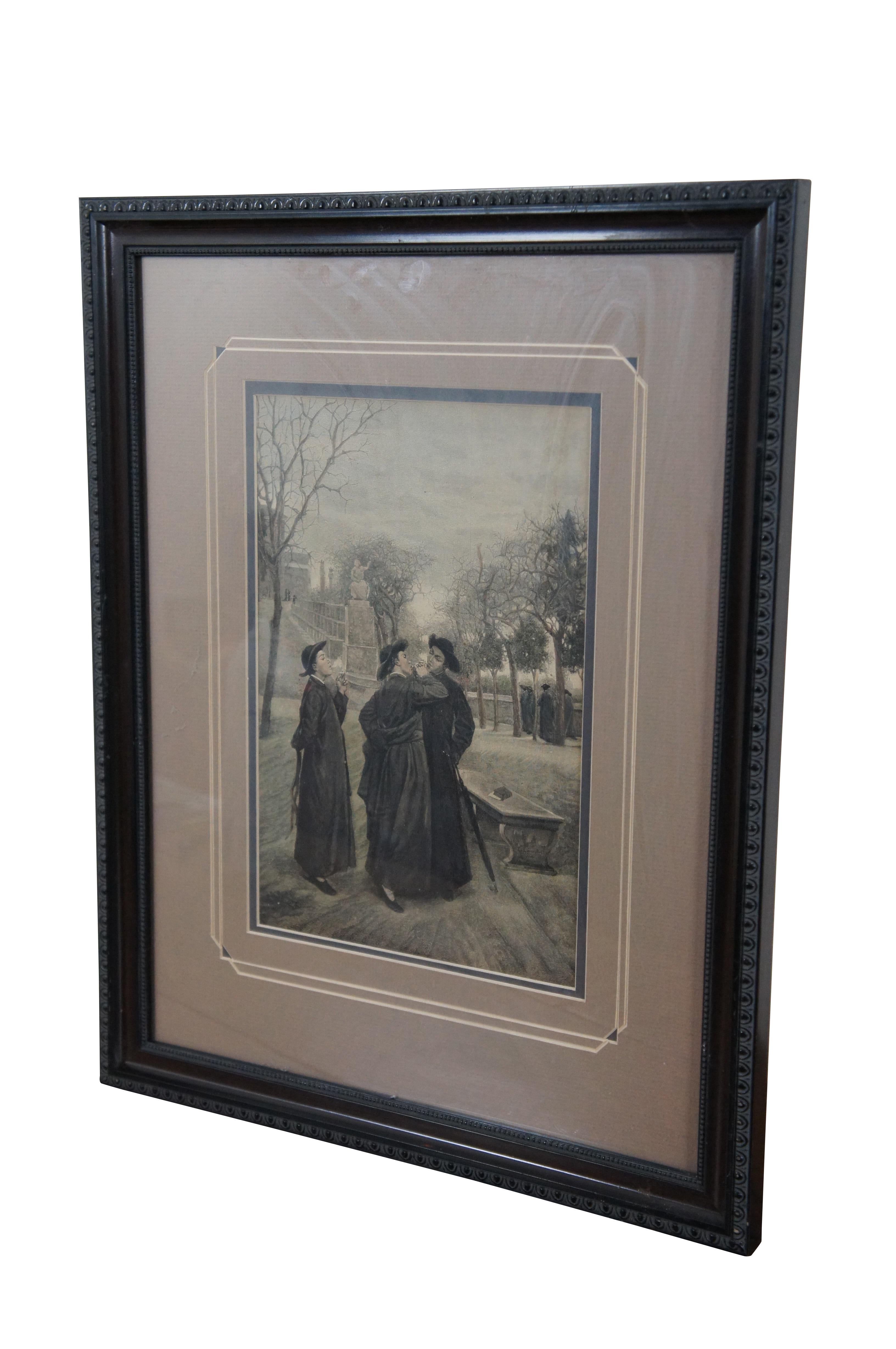 Framed late 19th century hand colored engraving depicting 