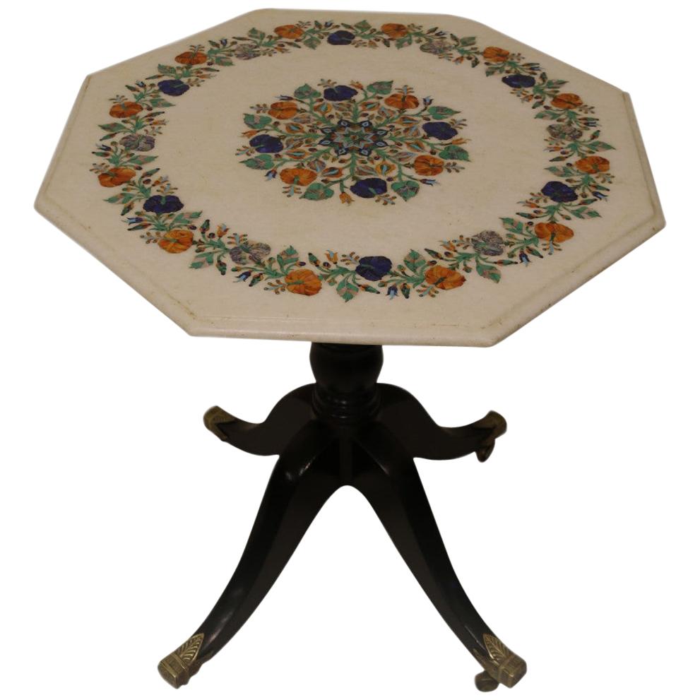 Antique Indian Marble-Topped Occasional Table with Pietra Dura Decoration For Sale