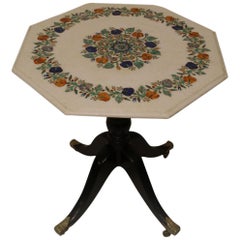Antique Indian Marble-Topped Occasional Table with Pietra Dura Decoration