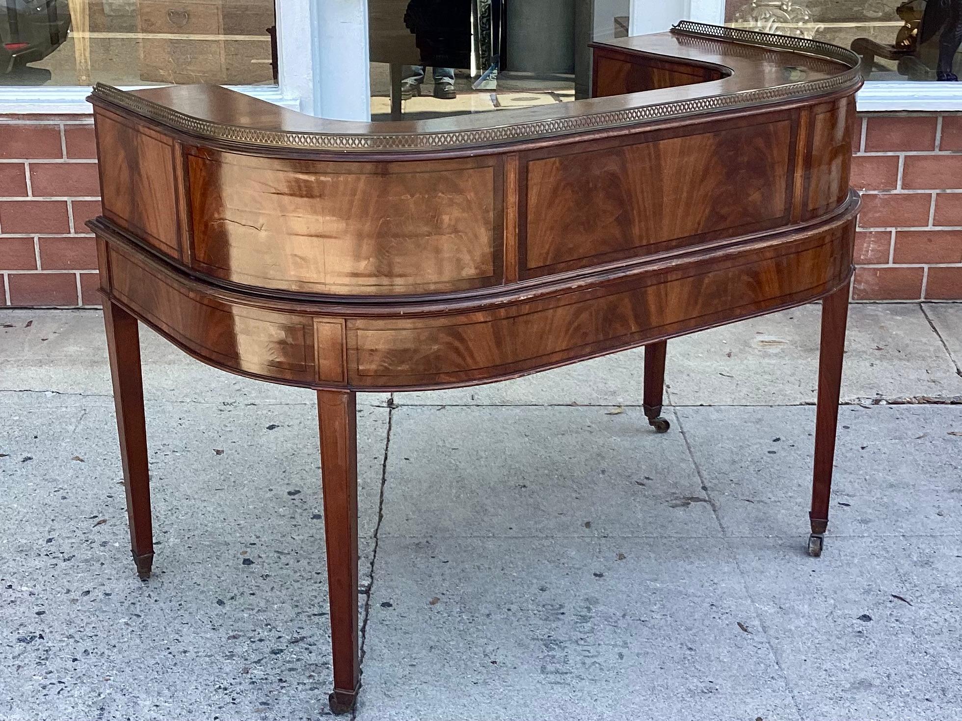 Regency Antique 19th C Inlaid Mahogany Leather Top Carlton House Desk