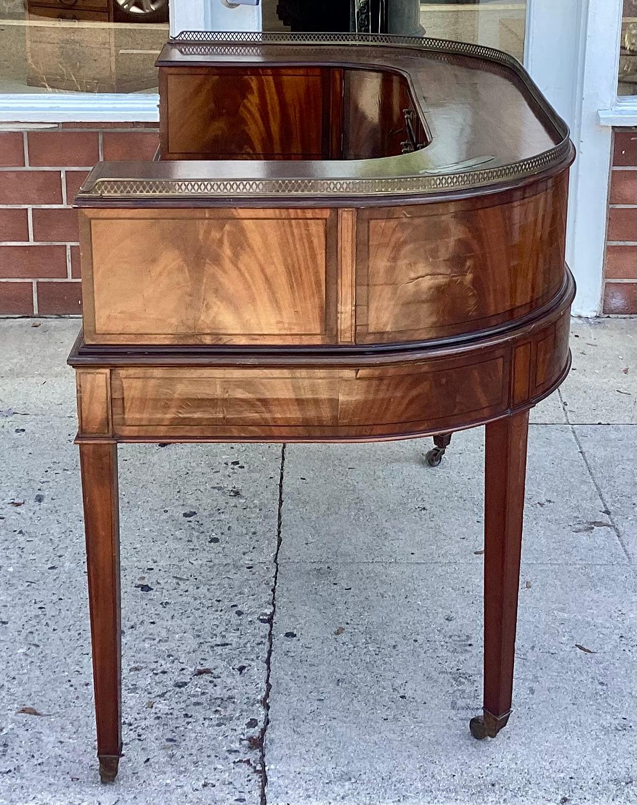 19th Century Antique 19th C Inlaid Mahogany Leather Top Carlton House Desk