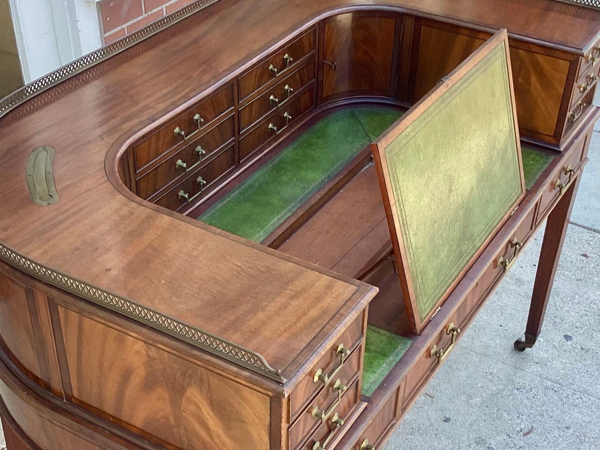 Antique 19th C Inlaid Mahogany Leather Top Carlton House Desk 1