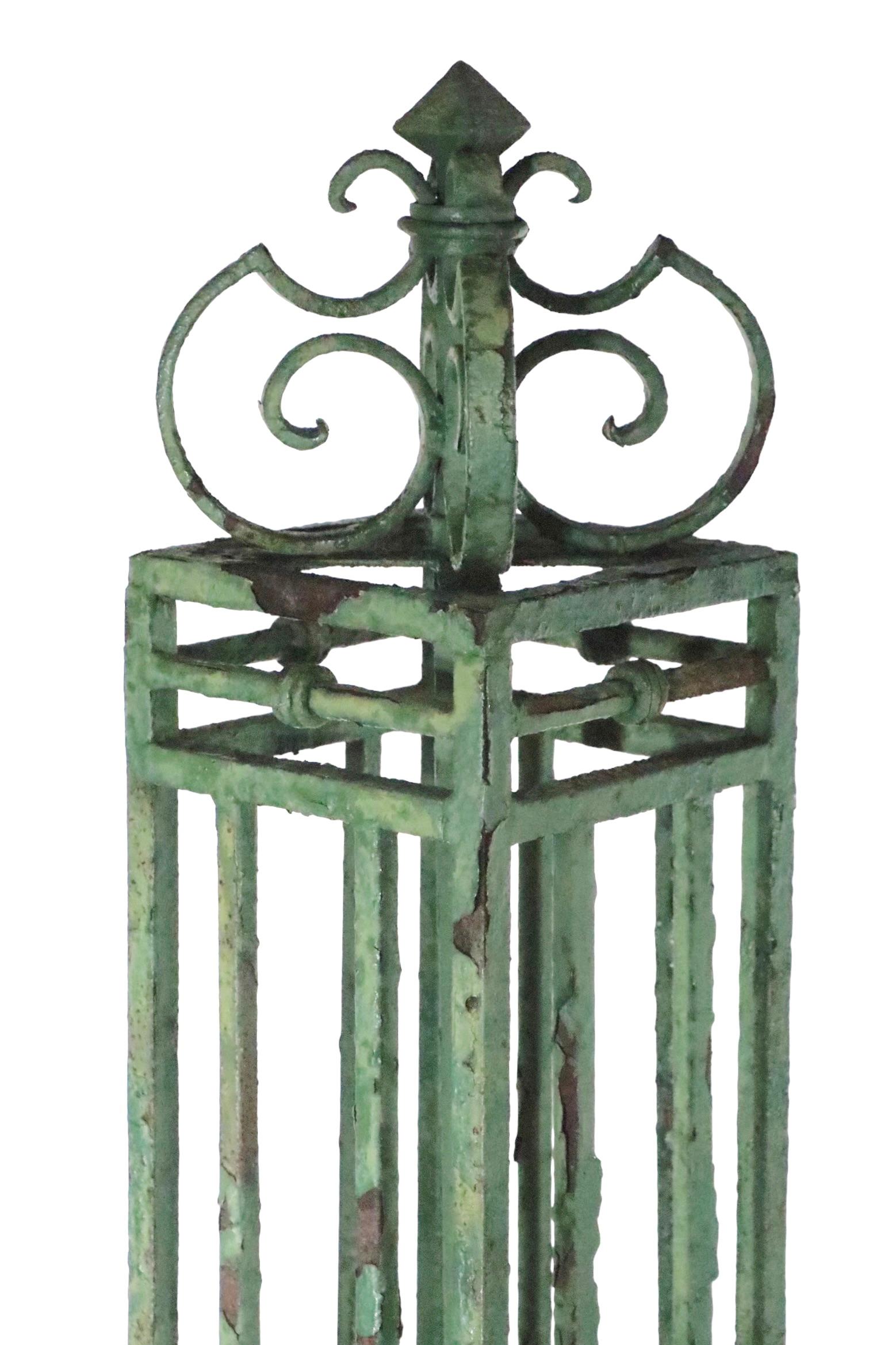 Late Victorian Antique 19th Century Iron Fence Post in Original Paint Surface For Sale