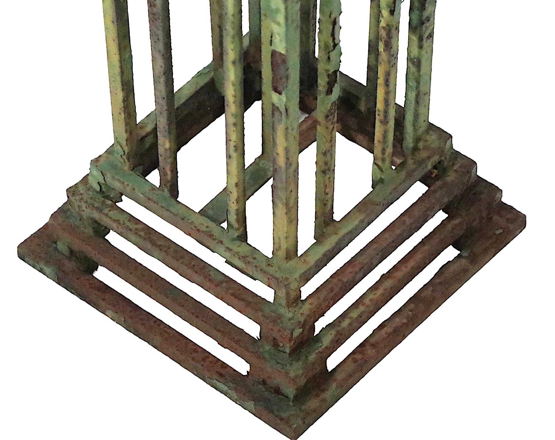Wrought Iron Antique 19th Century Iron Fence Post in Original Paint Surface For Sale