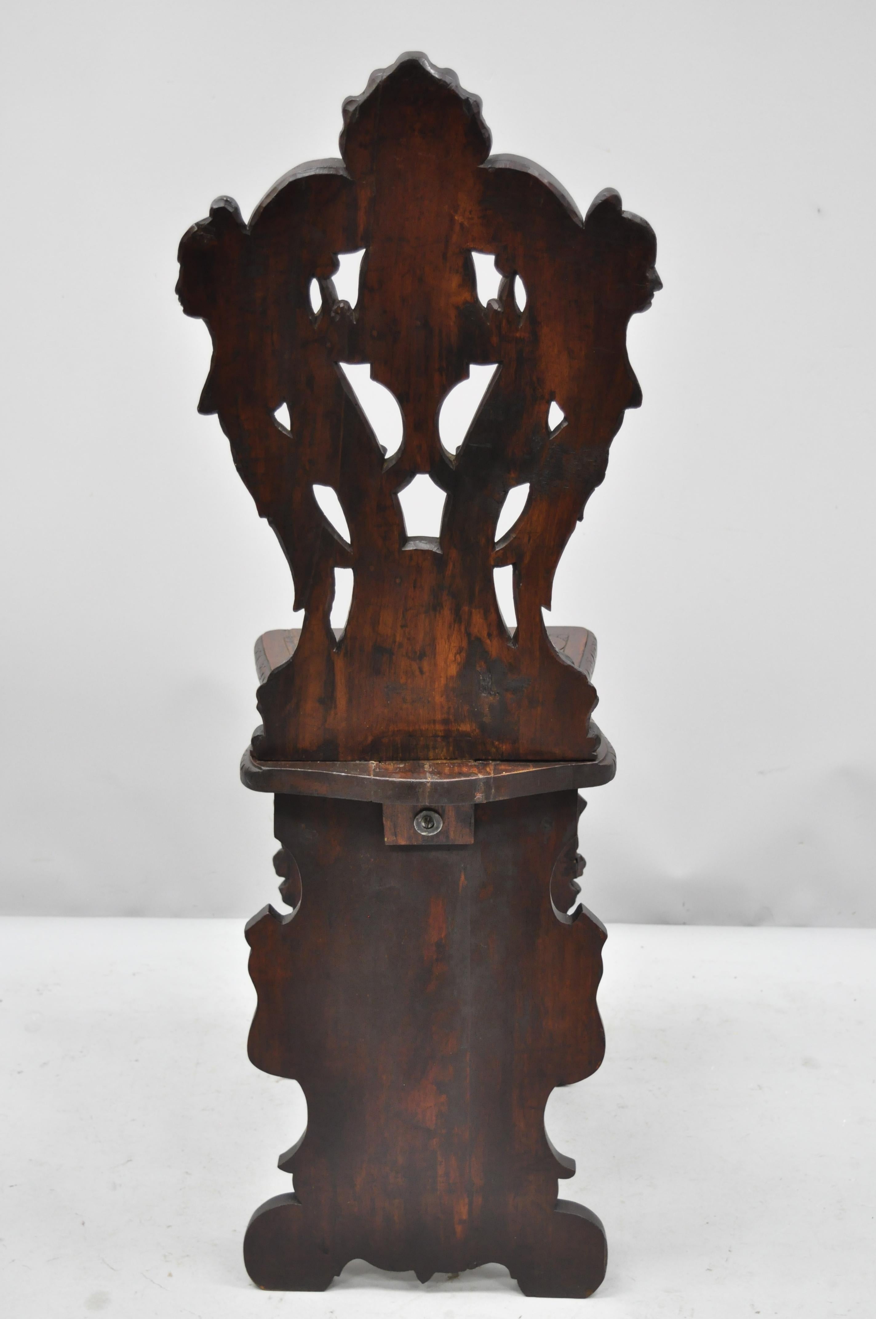 19th Century Italian Carved Walnut Figural Sgabello Chair with Winged Maidens 6
