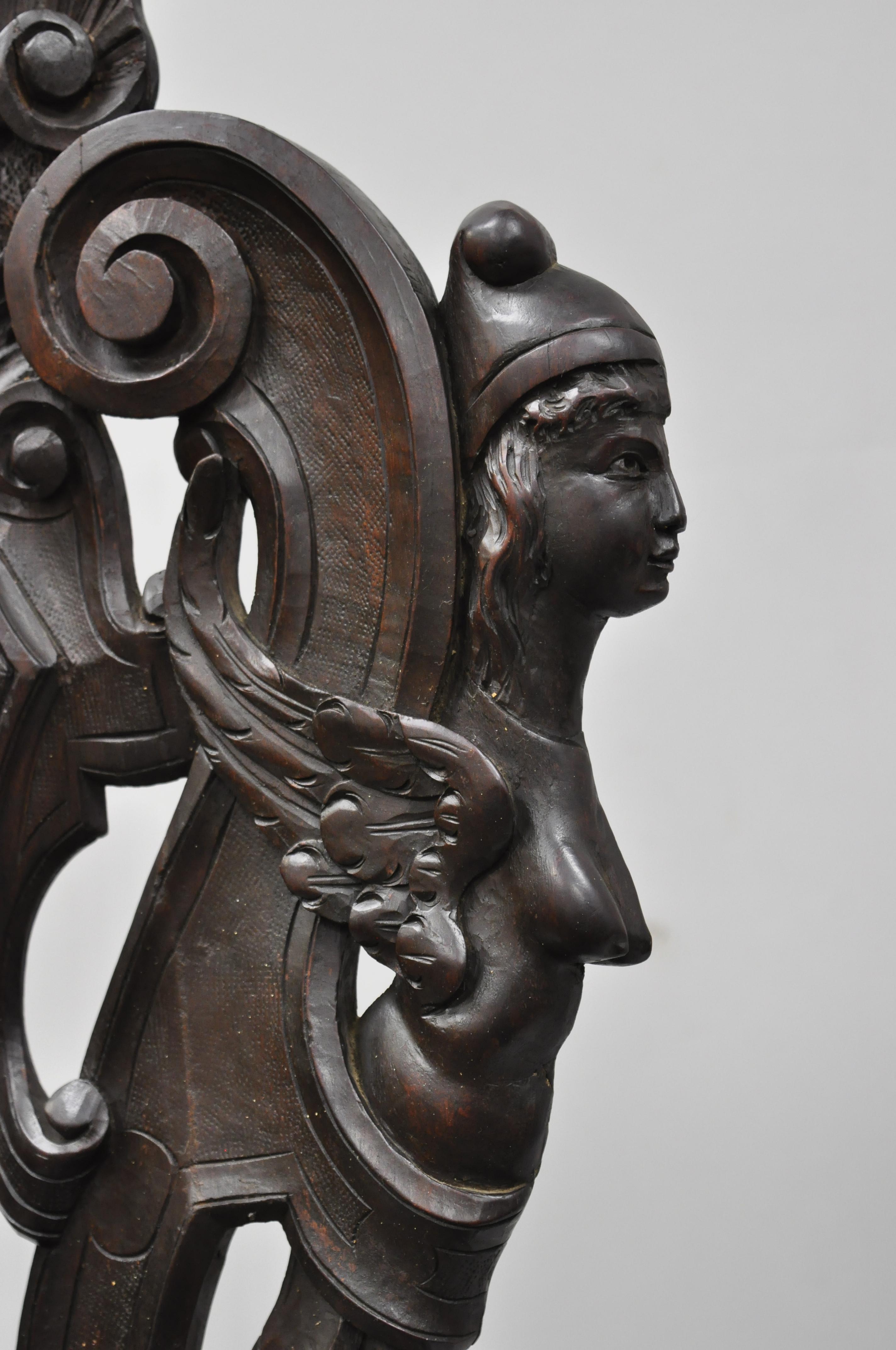 19th Century Italian Carved Walnut Figural Sgabello Chair with Winged Maidens 2
