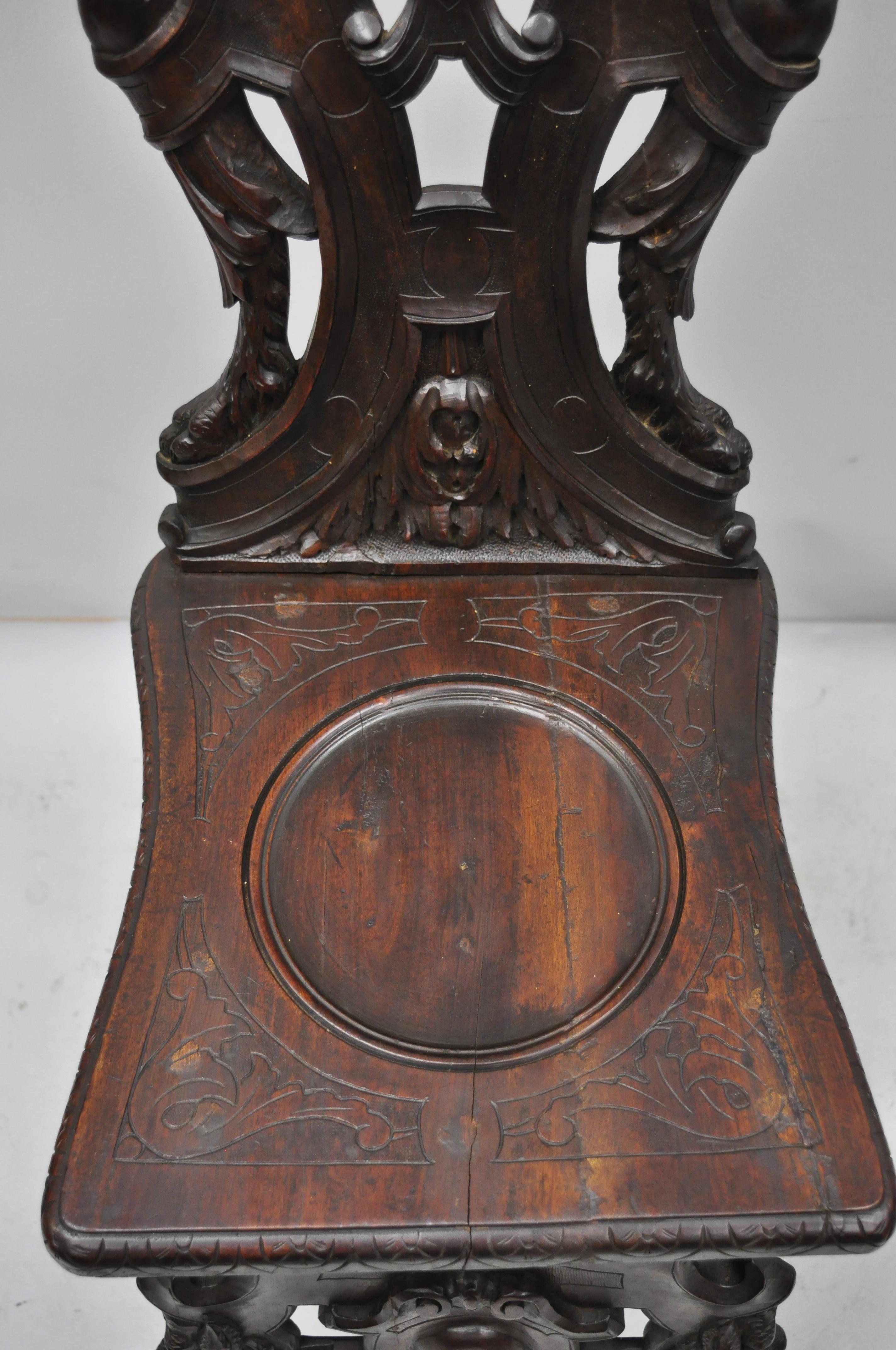 19th Century Italian Carved Walnut Figural Sgabello Chair with Winged Maidens 4