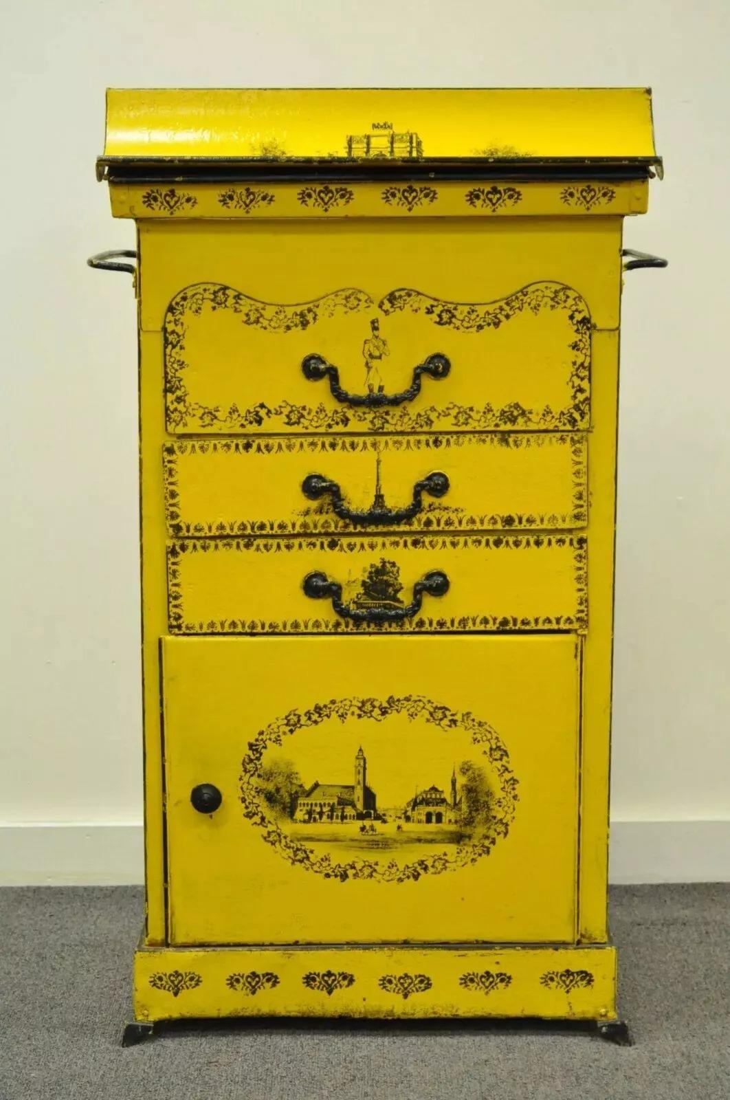 Inconnu A.I.C. Italian Regency Tole Metal Flip Top Yellow Vanity Sink Drysink en vente