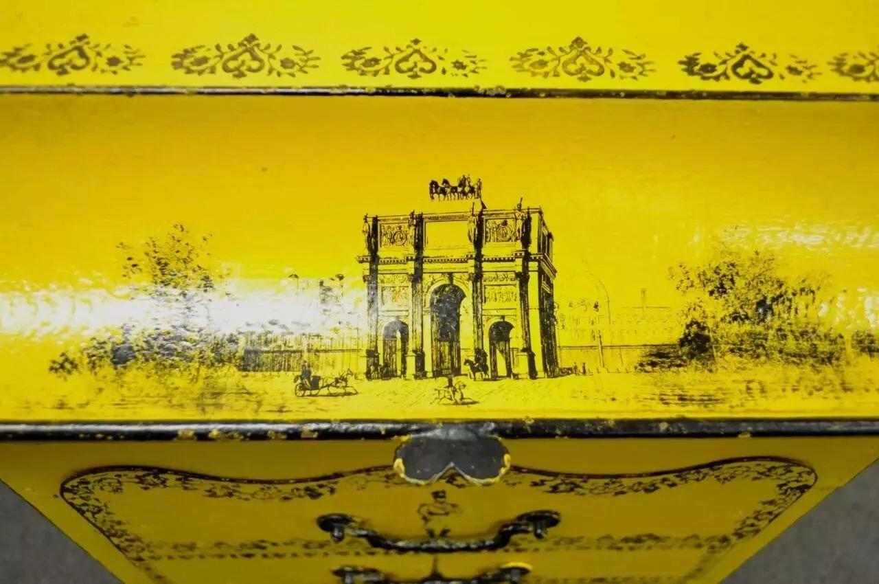 XIXe siècle A.I.C. Italian Regency Tole Metal Flip Top Yellow Vanity Sink Drysink en vente