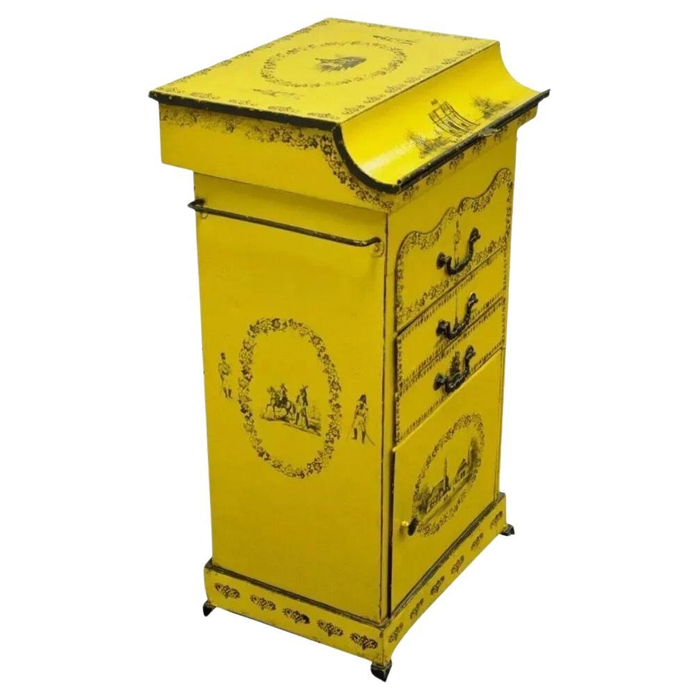 Antique 19th C. Italian Regency Tole Metal Flip Top Yellow Vanity Sink Drysink