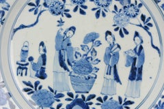 Antique 19th Century Japanese Porcelain Blue White Dish Figures Making Music