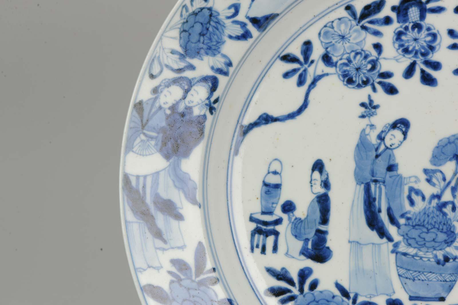Qing Antique 19th Century Japanese Porcelain Blue White Dish Figures Making Music