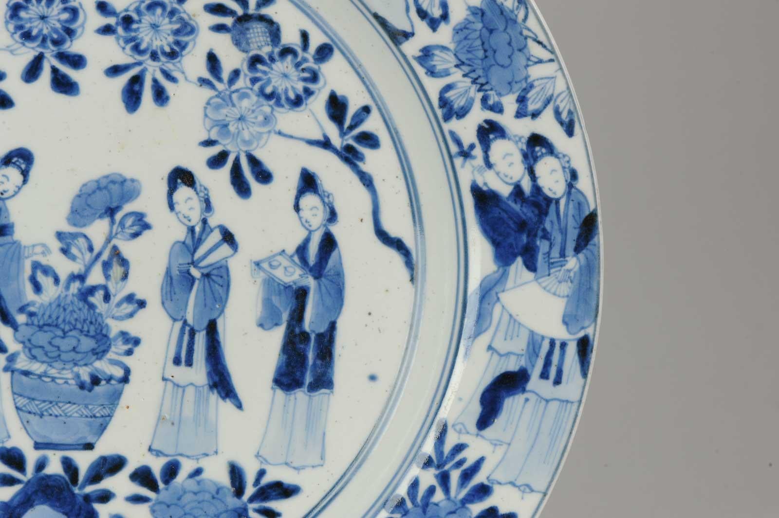Antique 19th Century Japanese Porcelain Blue White Dish Figures Making Music 1
