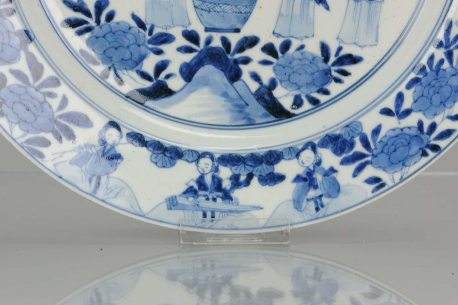 Antique 19th Century Japanese Porcelain Blue White Dish Figures Making Music 2