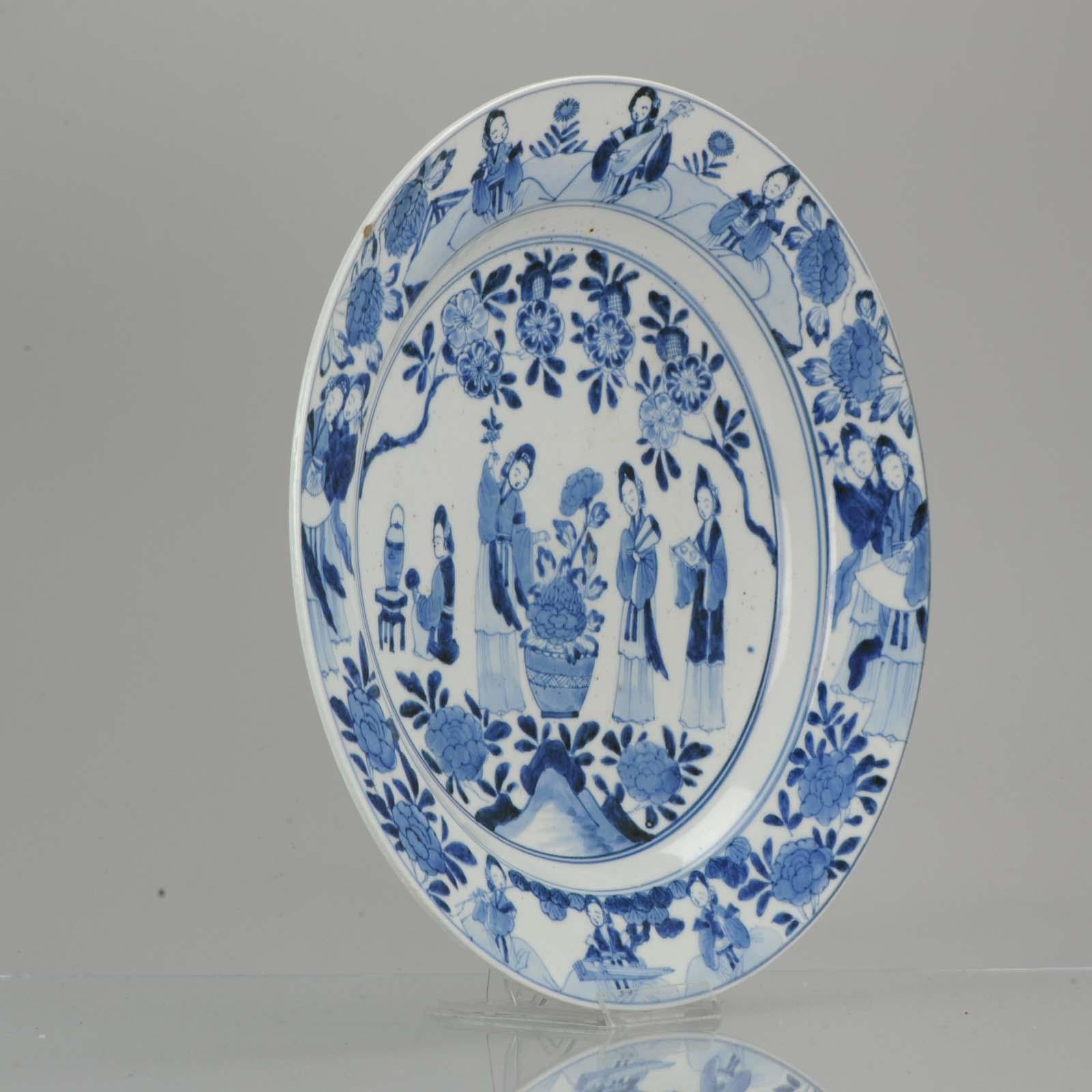 Antique 19th Century Japanese Porcelain Blue White Dish Figures Making Music 4