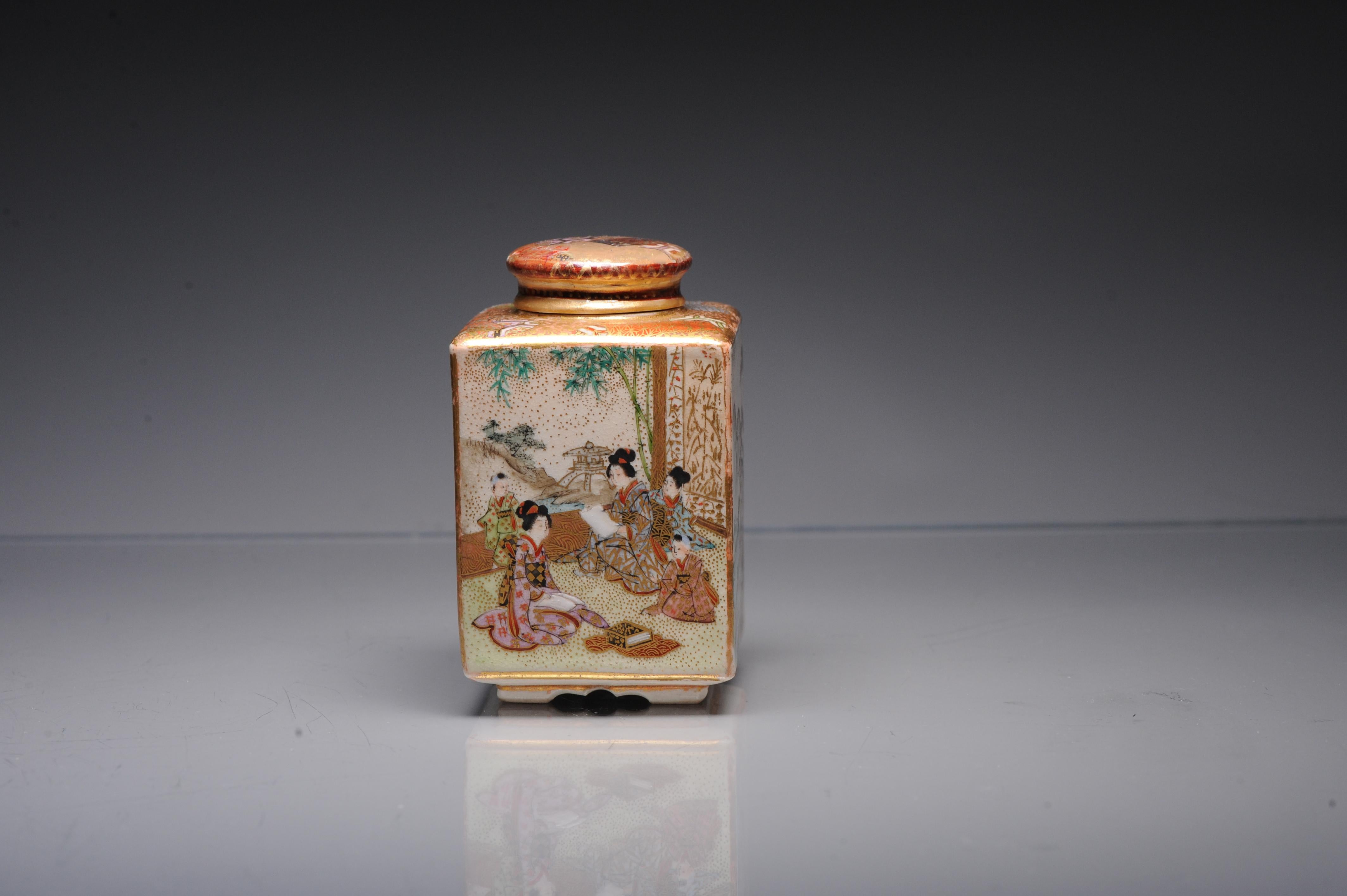 Porcelain Antique 19th C Japanese Satsuma Box Matsumoto Hozan Marked Base Japan For Sale