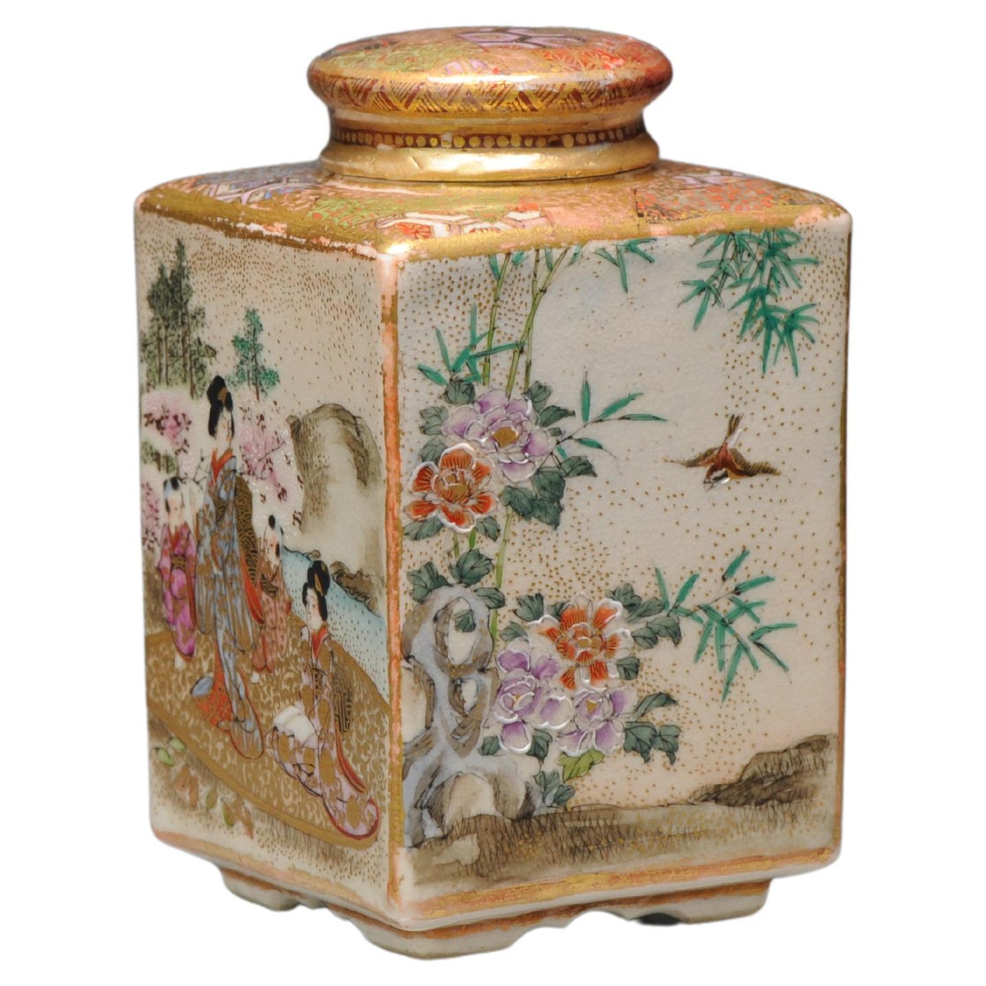 Boîte japonaise antique Satsuma du 19ème siècle avec base marquée Matsumoto Hozan Japon