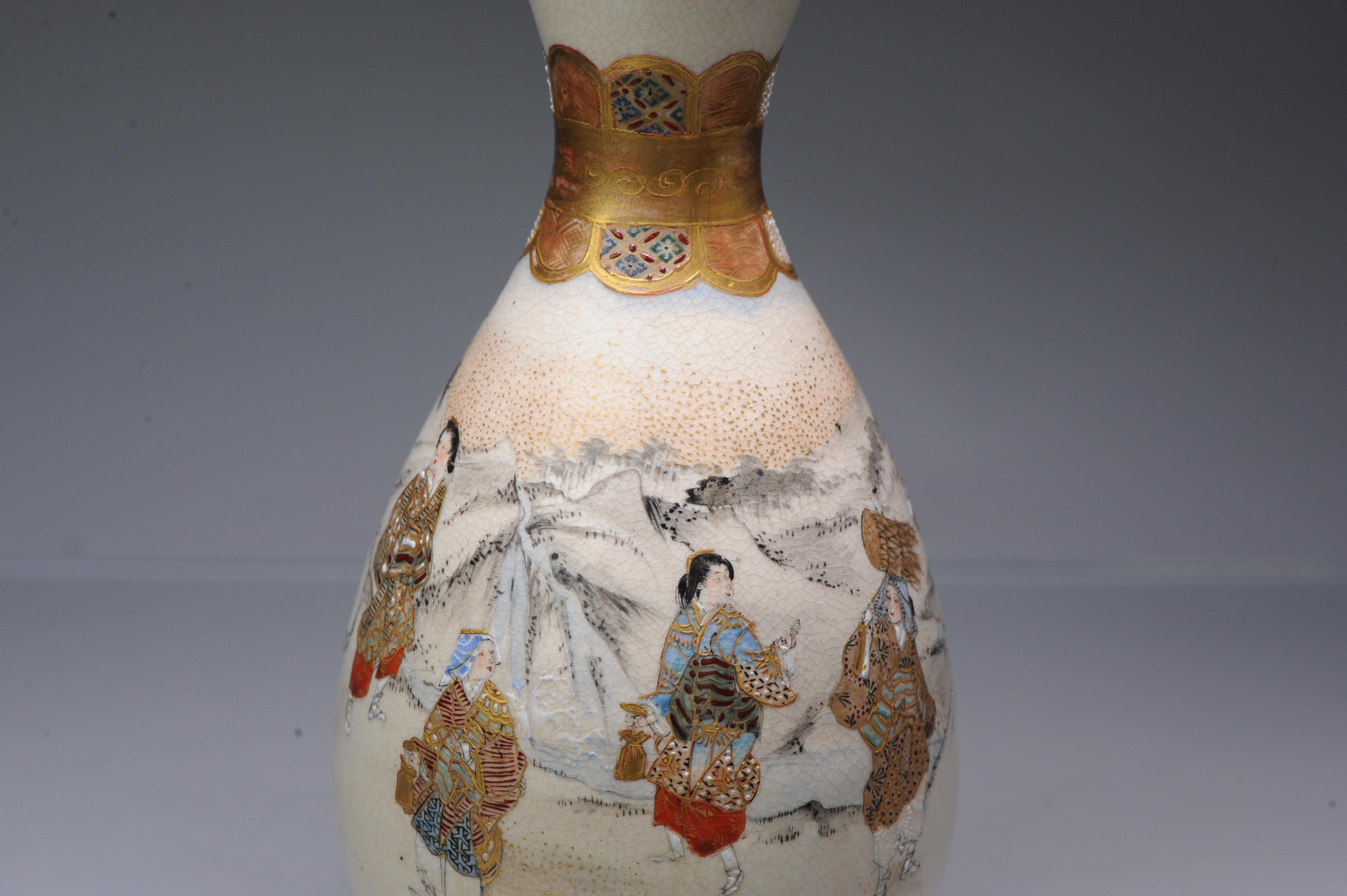 Antique 19th C Japanese Satsuma Double Gourd Vase with Landscape Japan For Sale 6