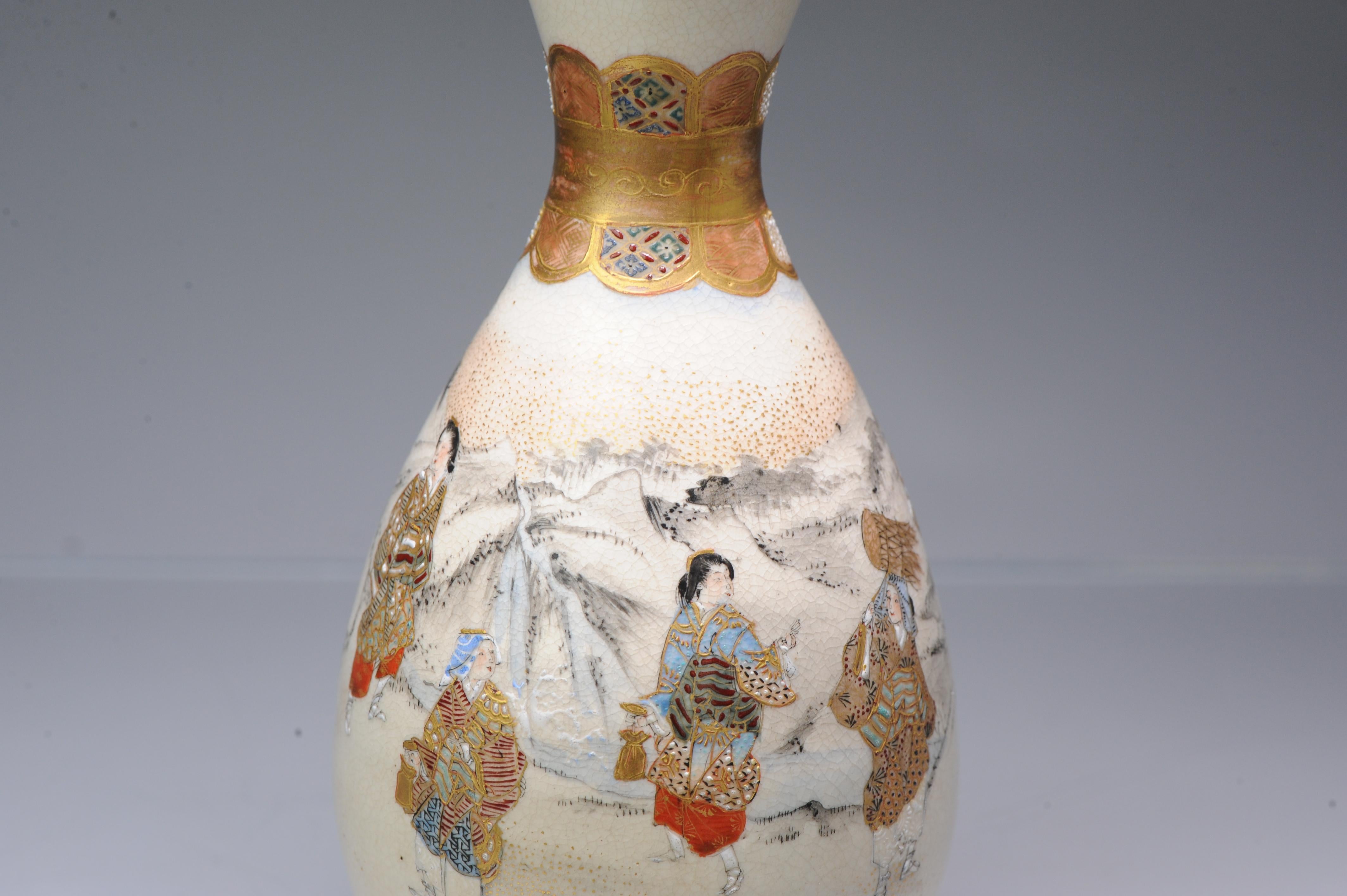 Antique 19th C Japanese Satsuma Double Gourd Vase with Landscape Japan For Sale 7