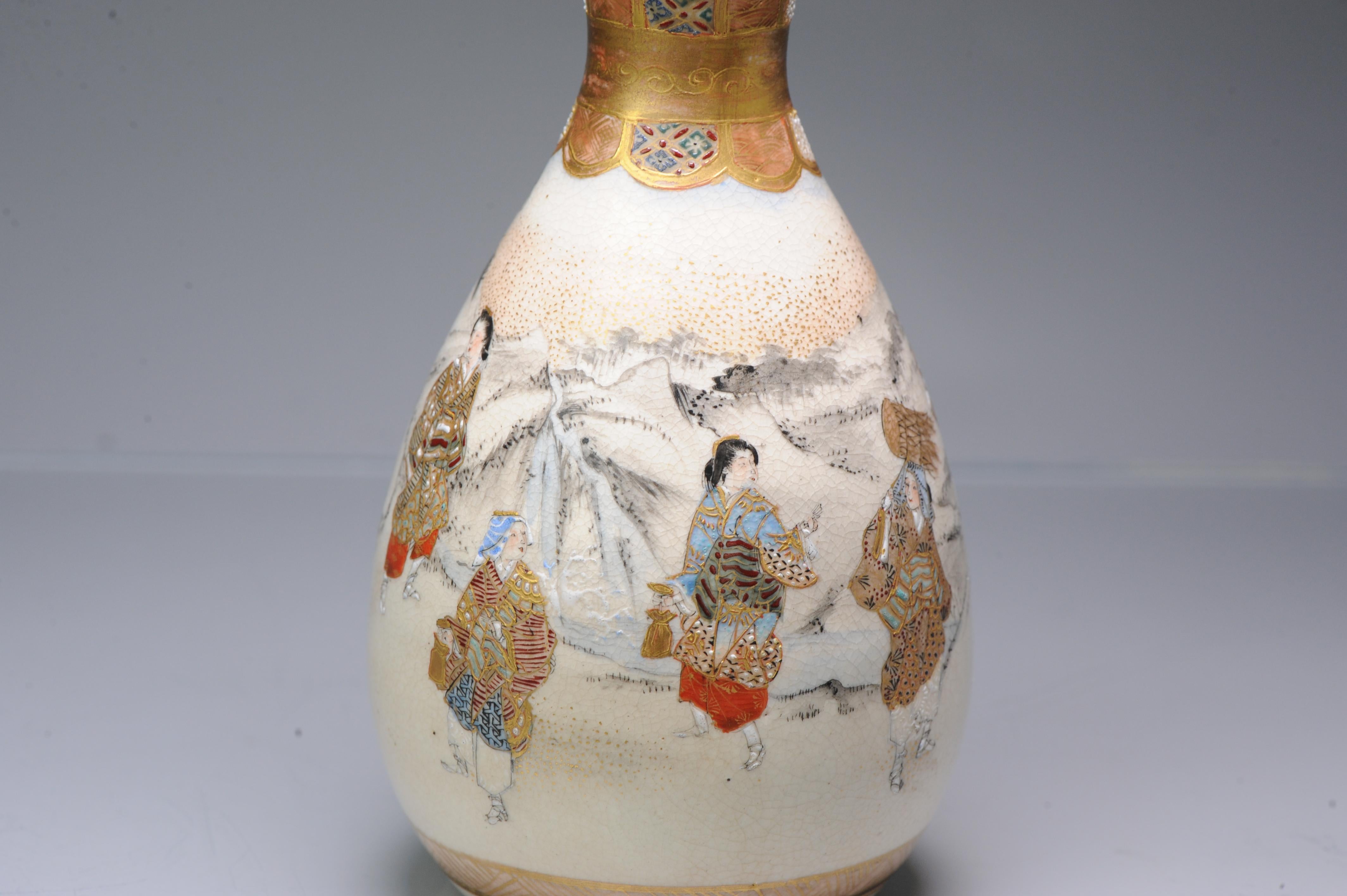 Antique 19th C Japanese Satsuma Double Gourd Vase with Landscape Japan For Sale 8