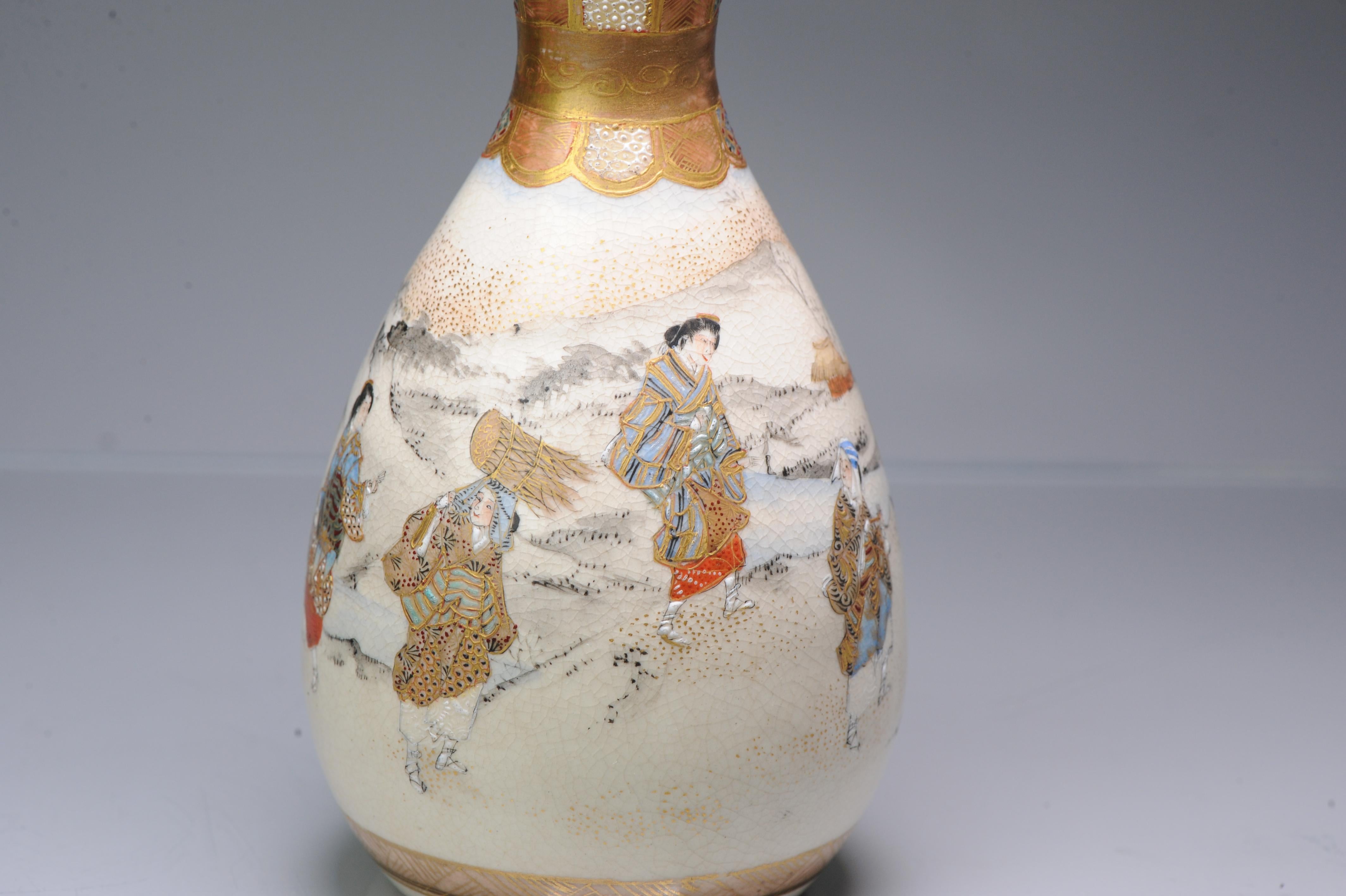 Antique 19th C Japanese Satsuma Double Gourd Vase with Landscape Japan For Sale 9