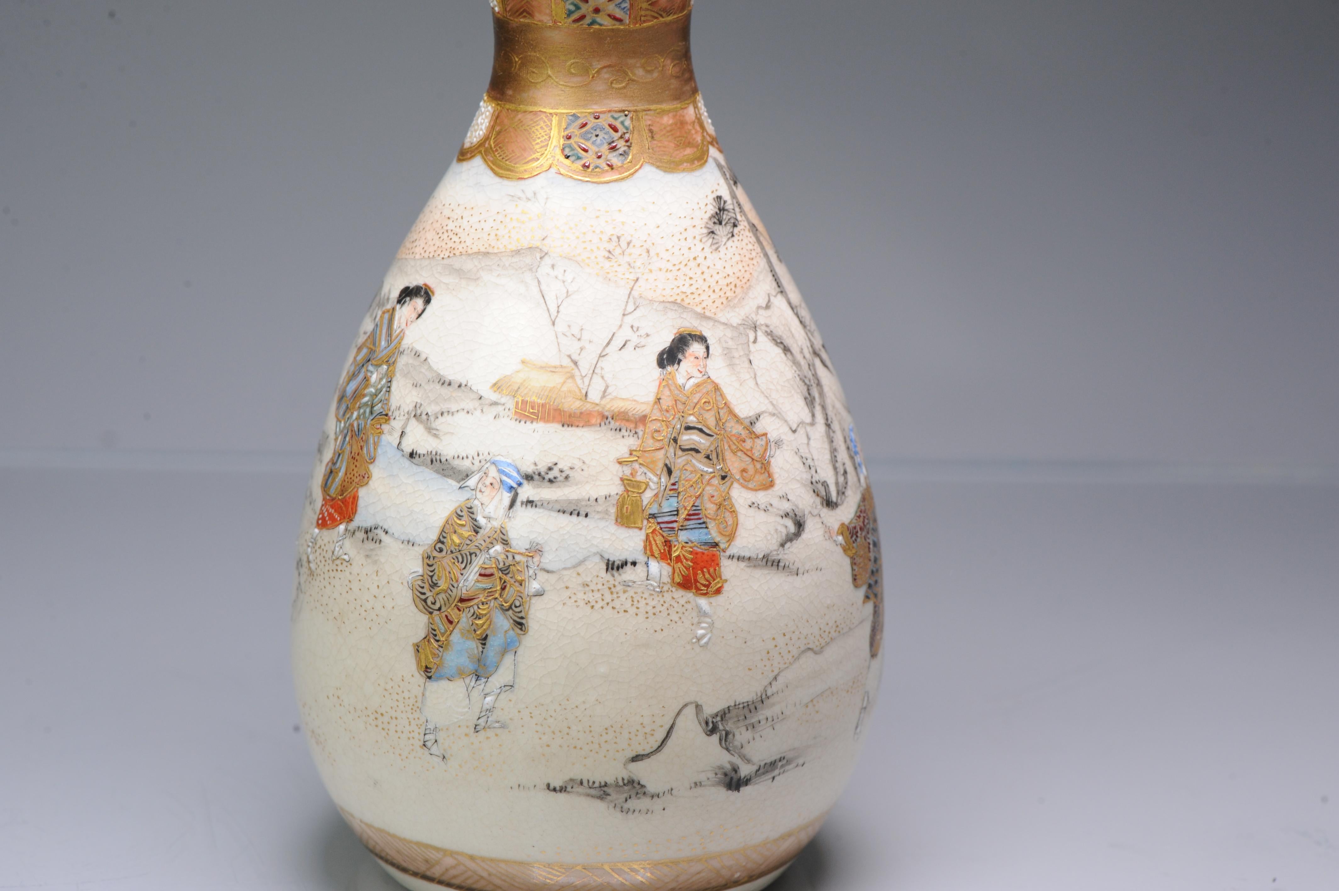 Antique 19th C Japanese Satsuma Double Gourd Vase with Landscape Japan For Sale 10