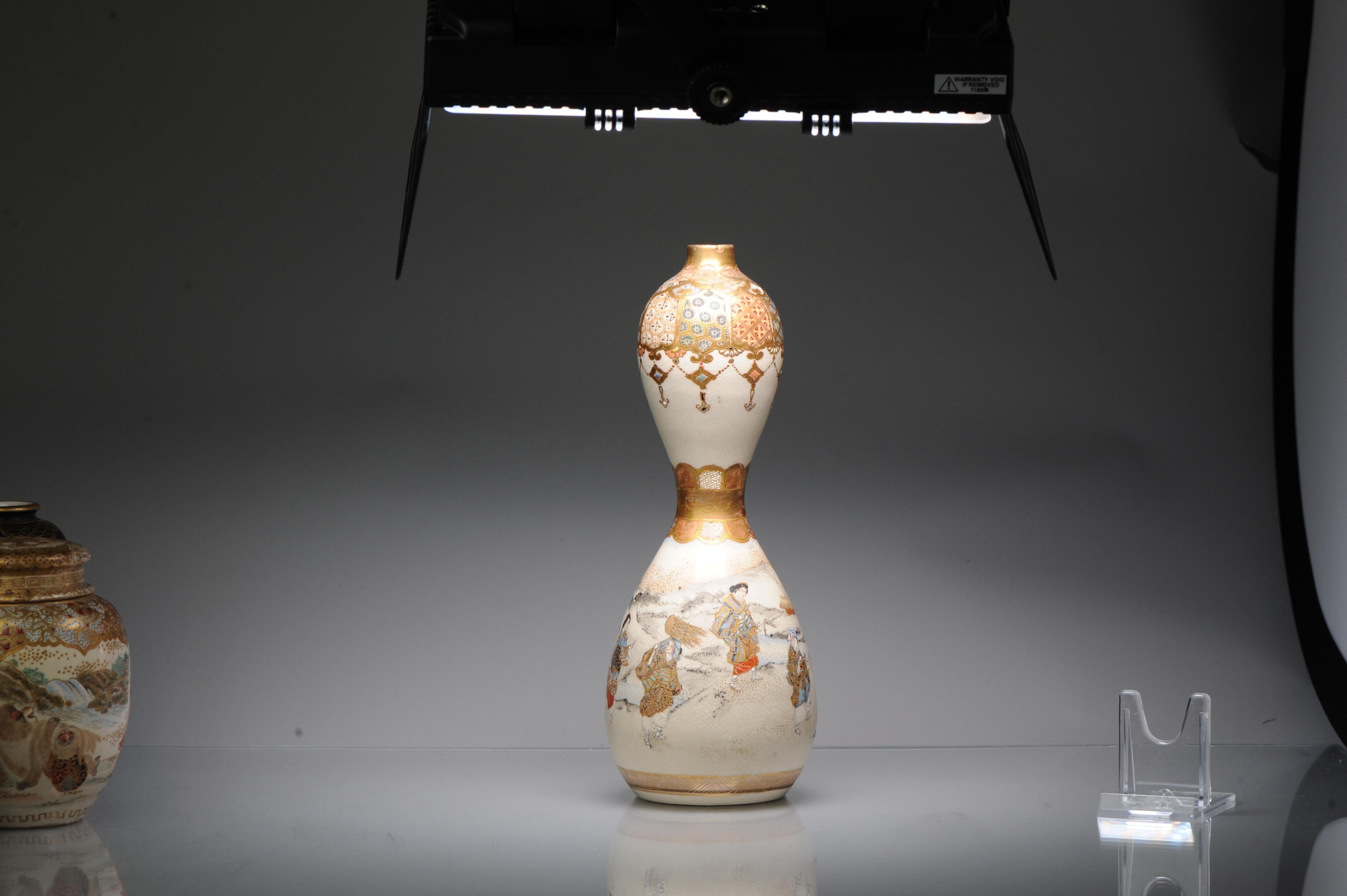 19th Century Antique 19th C Japanese Satsuma Double Gourd Vase with Landscape Japan For Sale