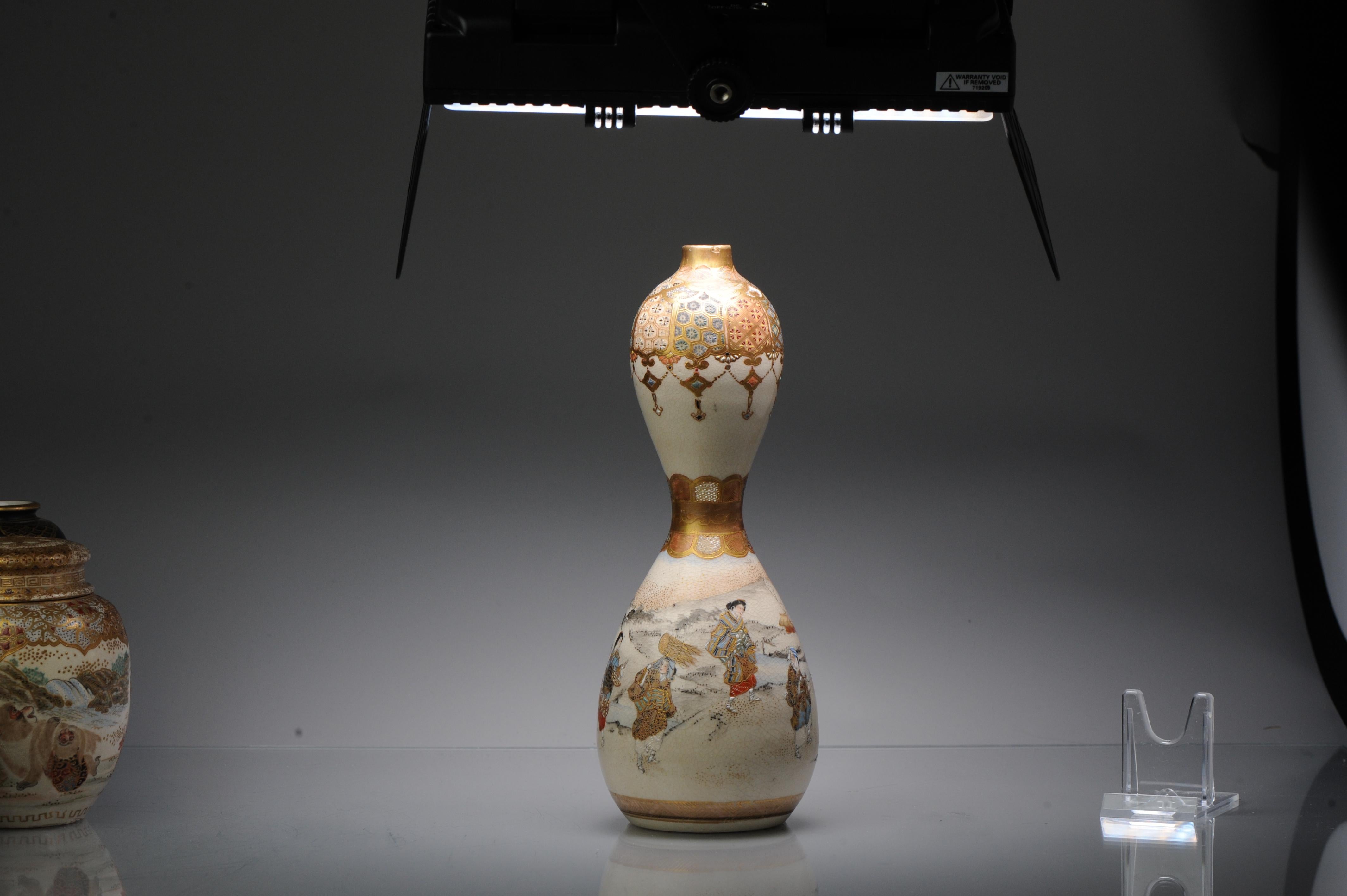 Porcelain Antique 19th C Japanese Satsuma Double Gourd Vase with Landscape Japan For Sale