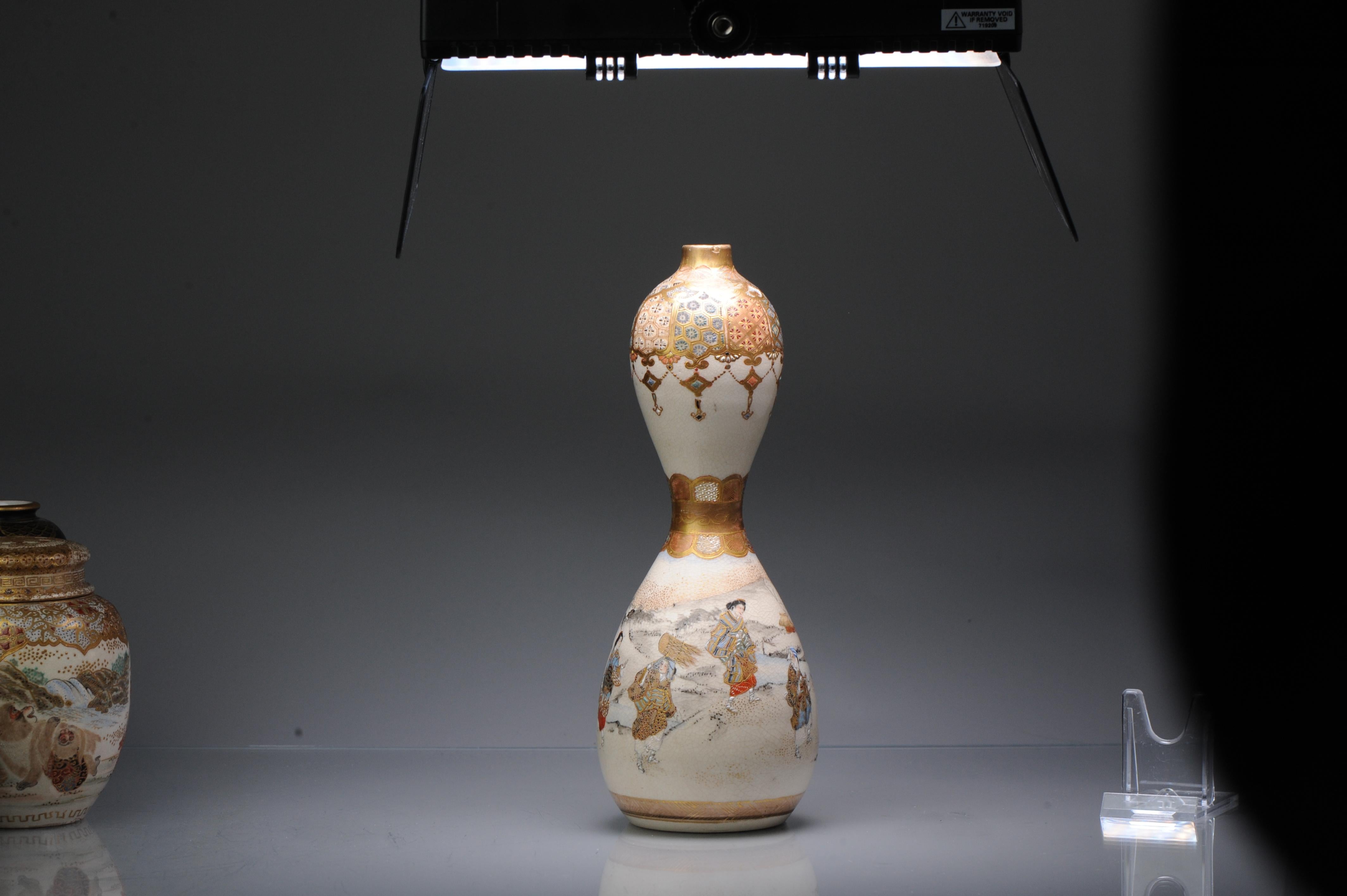 Antique 19th C Japanese Satsuma Double Gourd Vase with Landscape Japan For Sale 1