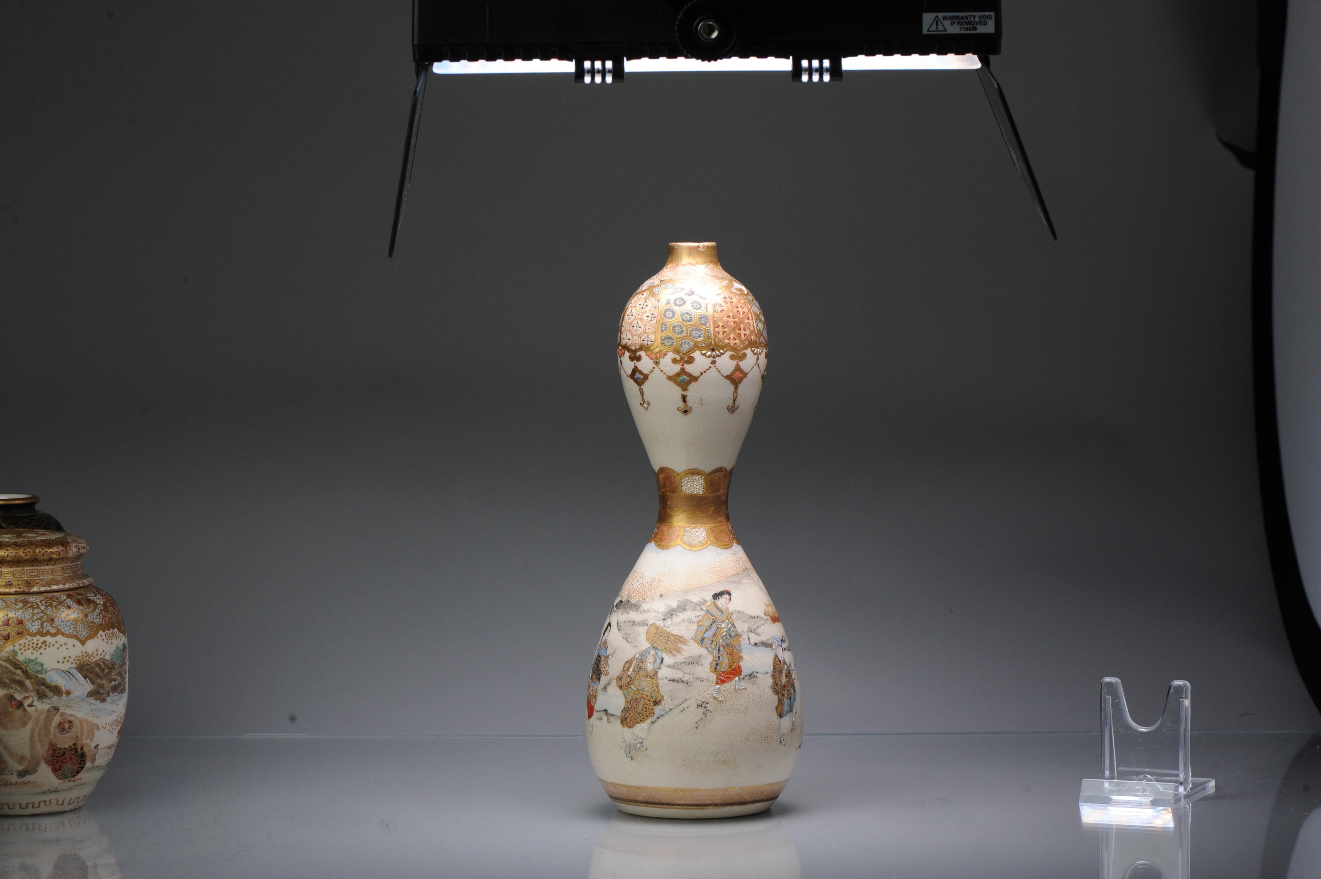 Antique 19th C Japanese Satsuma Double Gourd Vase with Landscape Japan For Sale 2