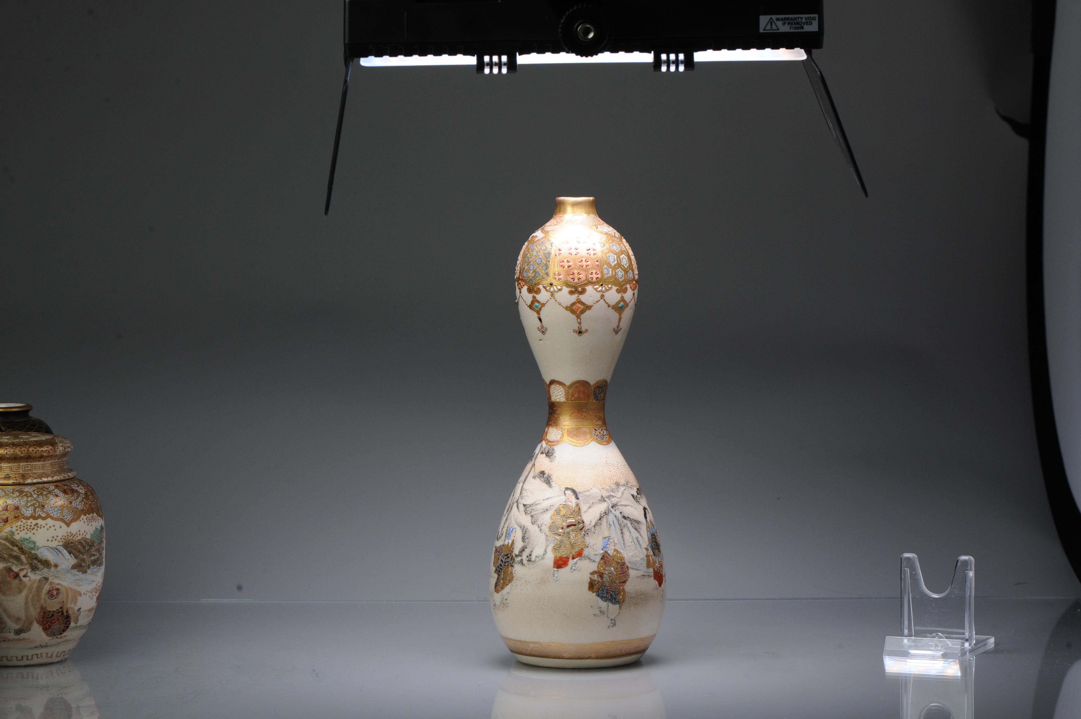 Antique 19th C Japanese Satsuma Double Gourd Vase with Landscape Japan For Sale 3