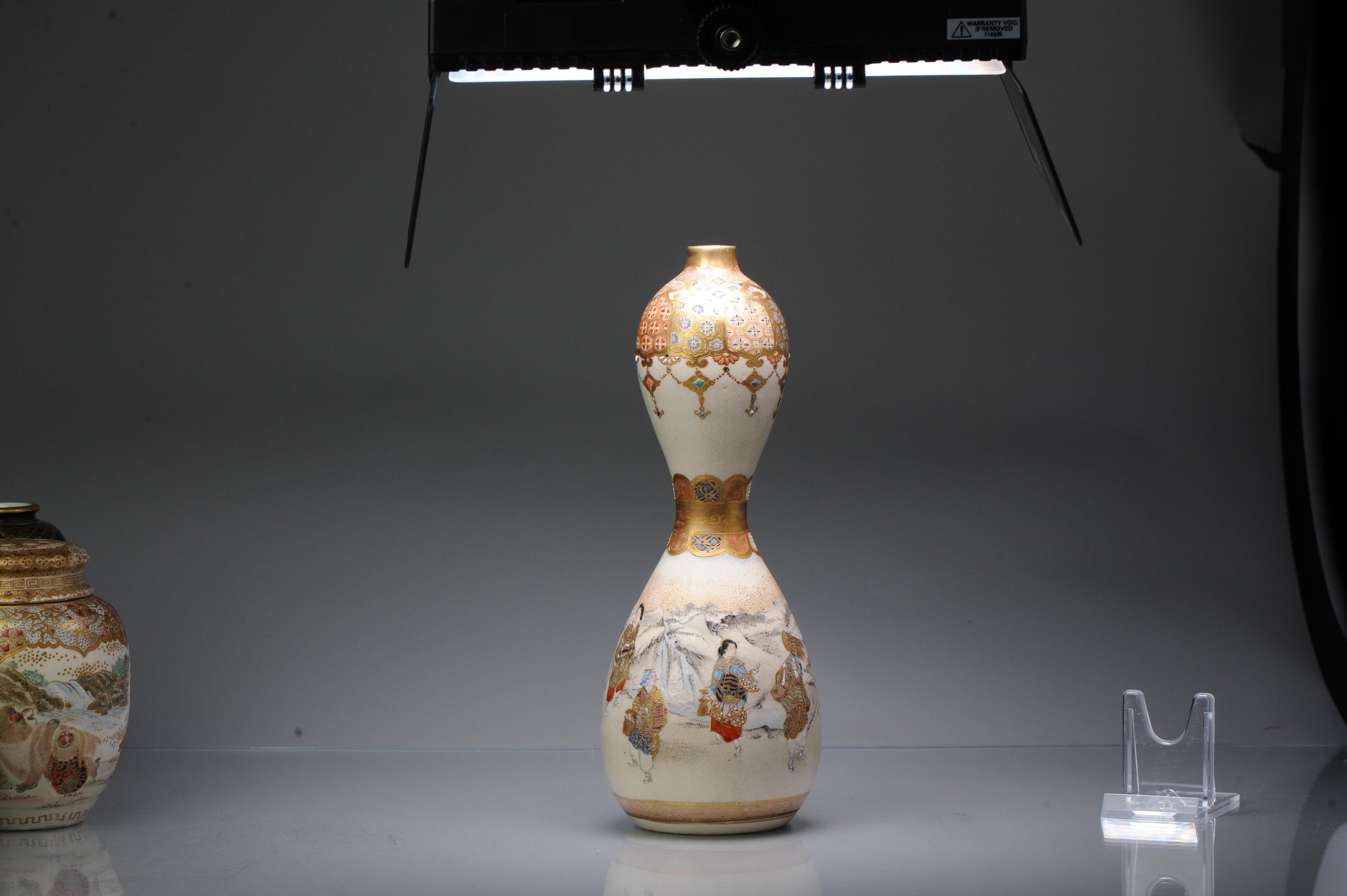 Antique 19th C Japanese Satsuma Double Gourd Vase with Landscape Japan For Sale 4