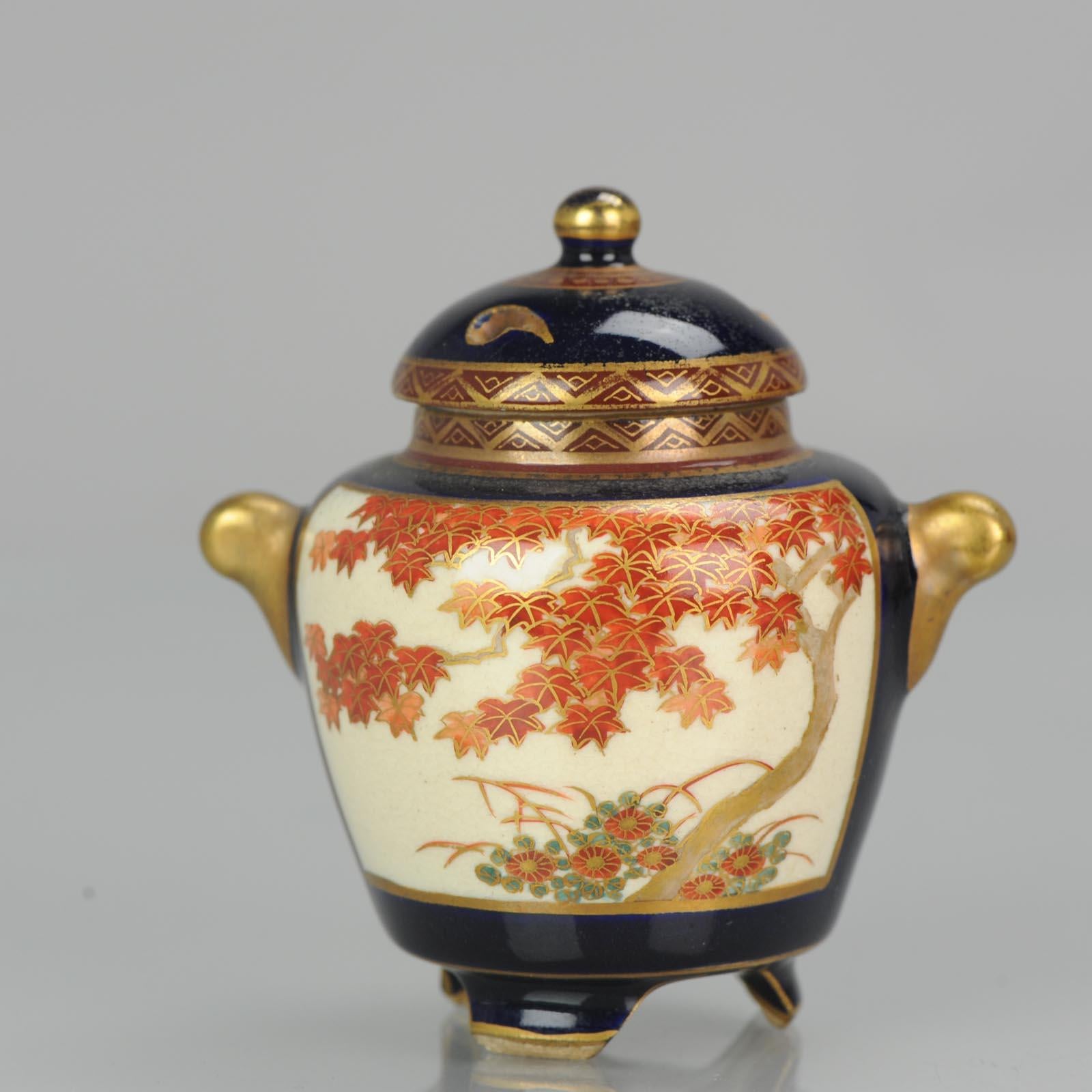 19th Century Antique Japanese Satsuma Mini Koro Incense Burner Japan Meiji Period For Sale