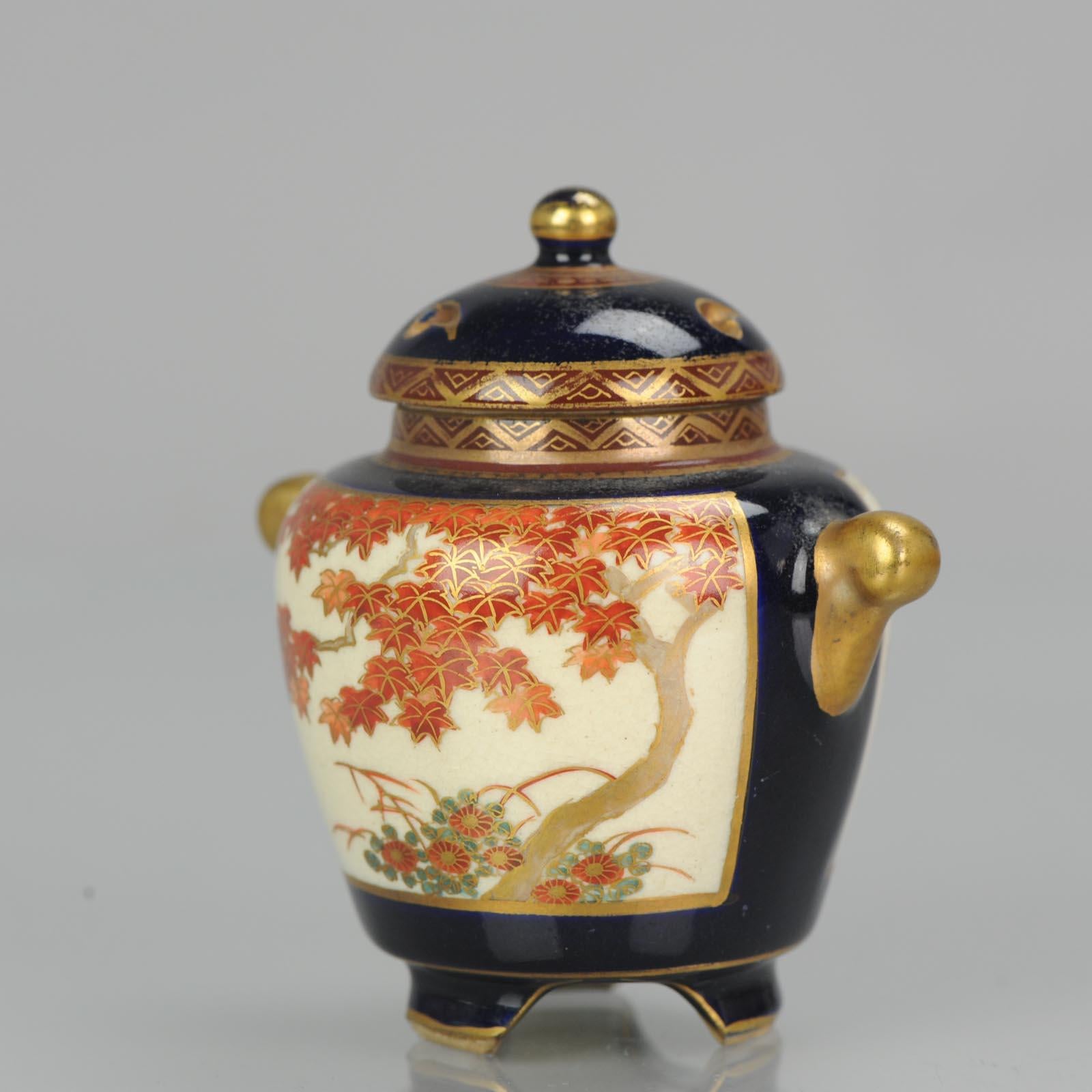 Earthenware Antique Japanese Satsuma Mini Koro Incense Burner Japan Meiji Period For Sale