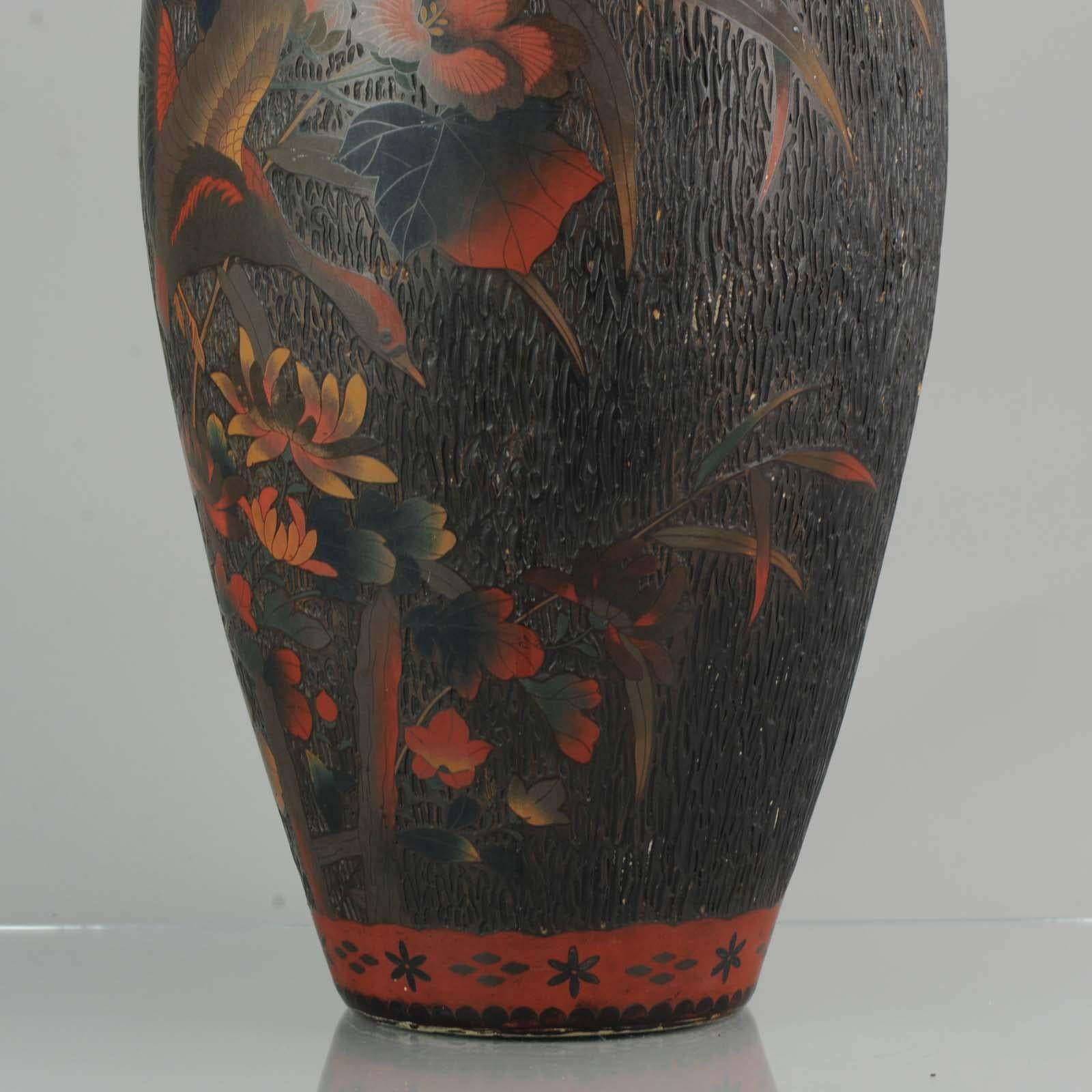 Antique 19th C Japanese Totai Shippo Tree Bark Cloisonne Vase Goose Butterflies 10