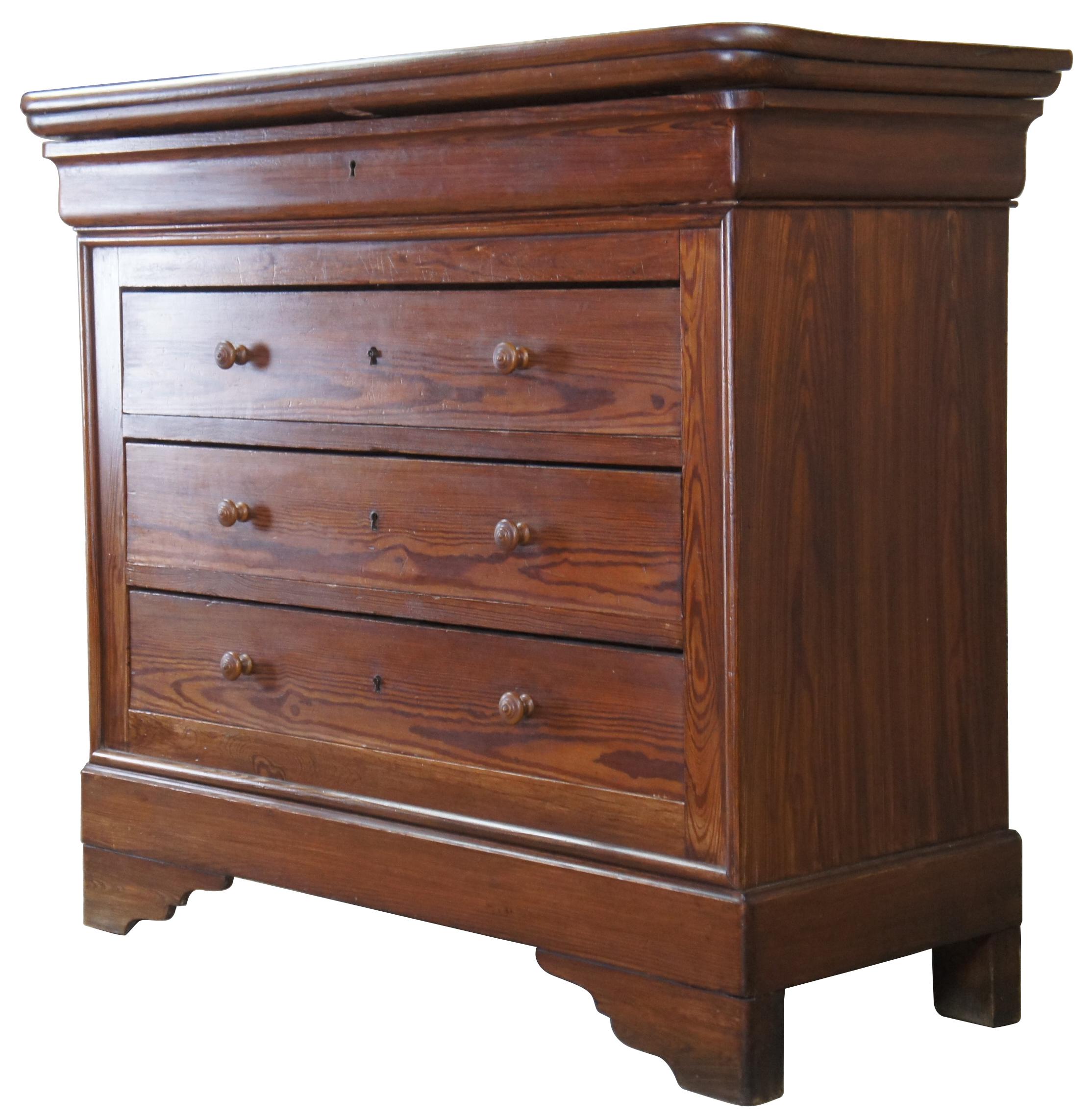 Antique 19th C. Louis Philippe French Pine Commode Tall Chest of Drawers Dresser In Good Condition In Dayton, OH