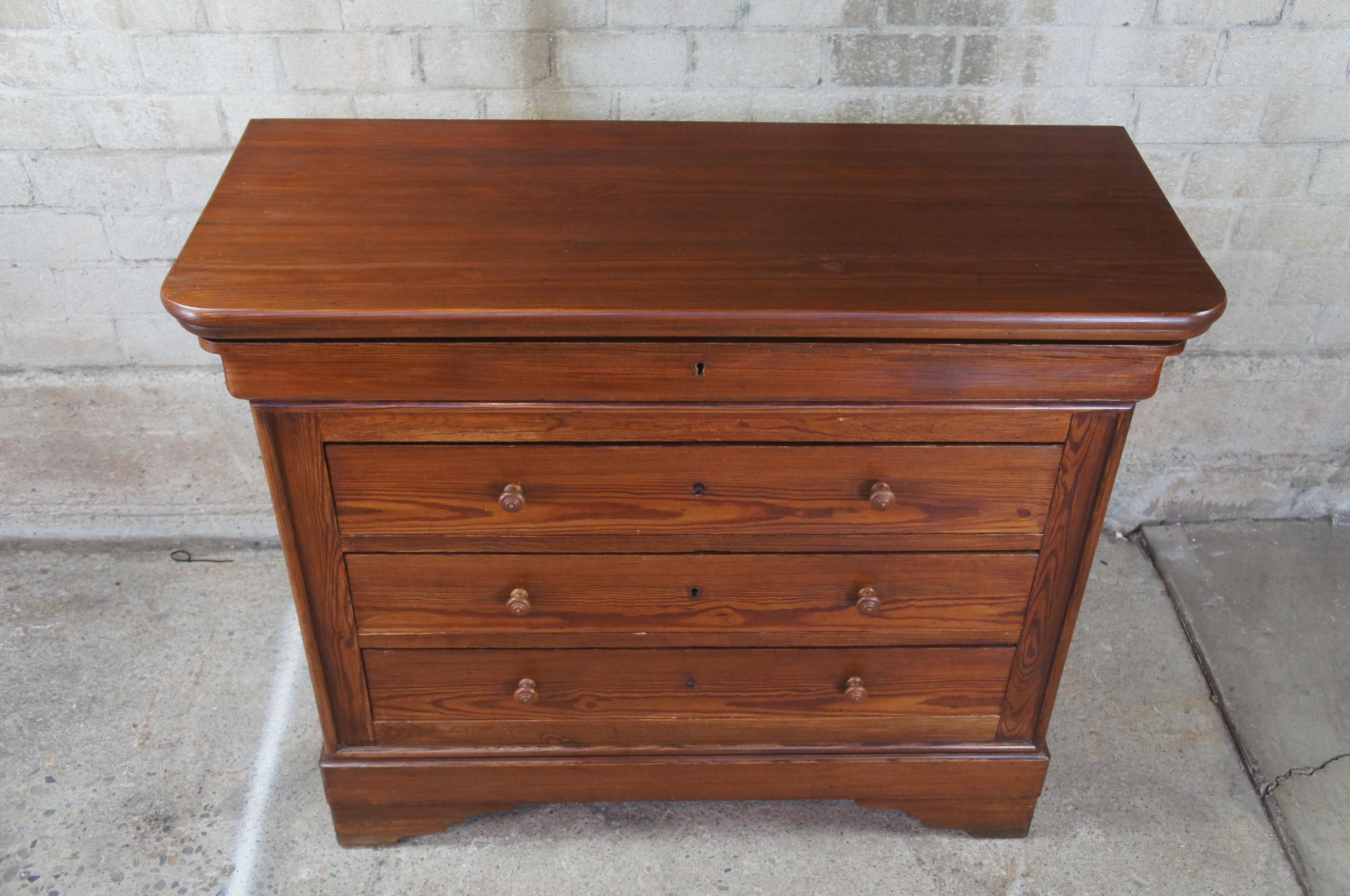 19th Century Antique 19th C. Louis Philippe French Pine Commode Tall Chest of Drawers Dresser