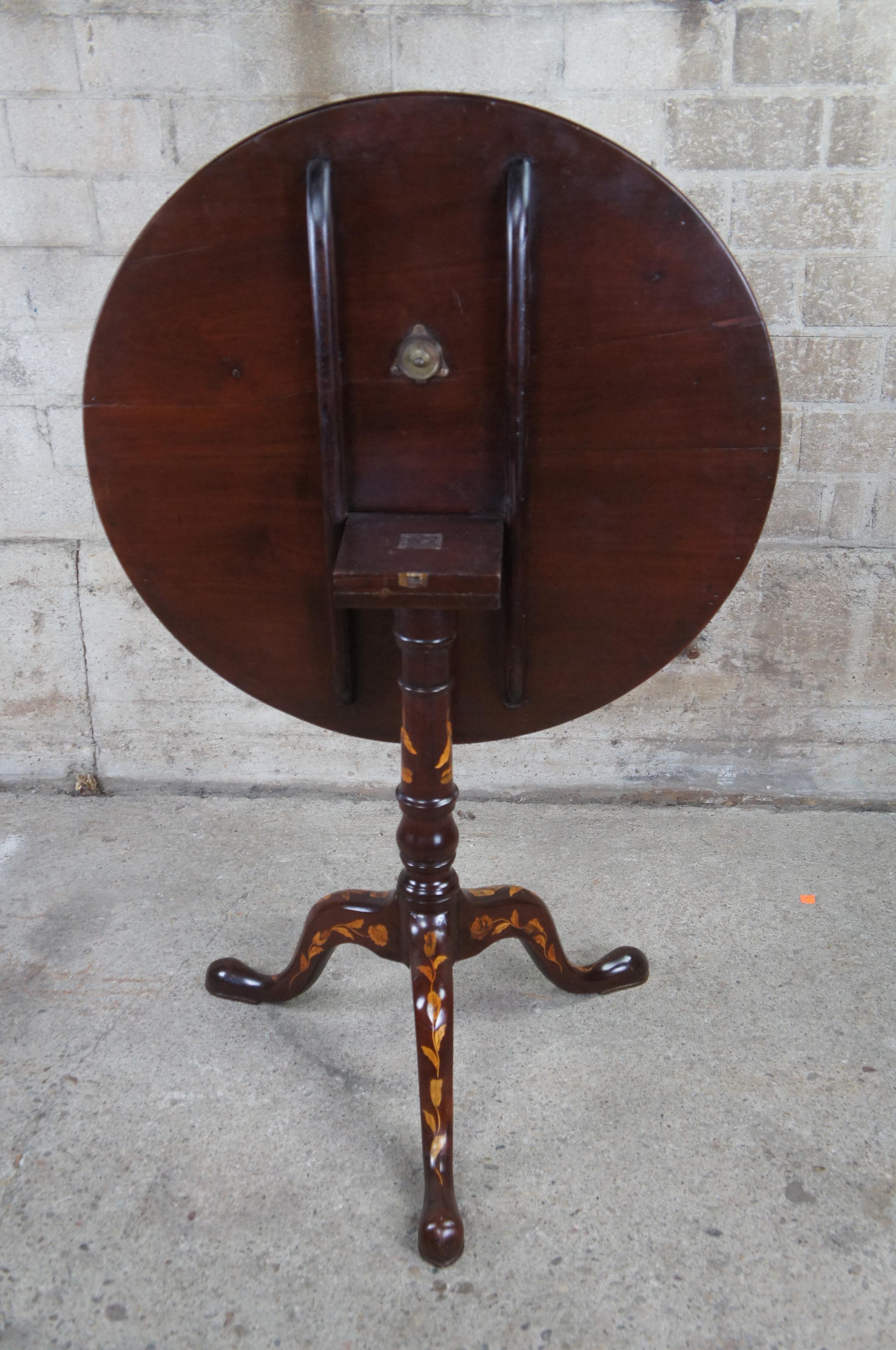 Antique 19th C. Mahogany & Dutch Marquetry Inlaid Tilt Top Tea Pedestal Table 2