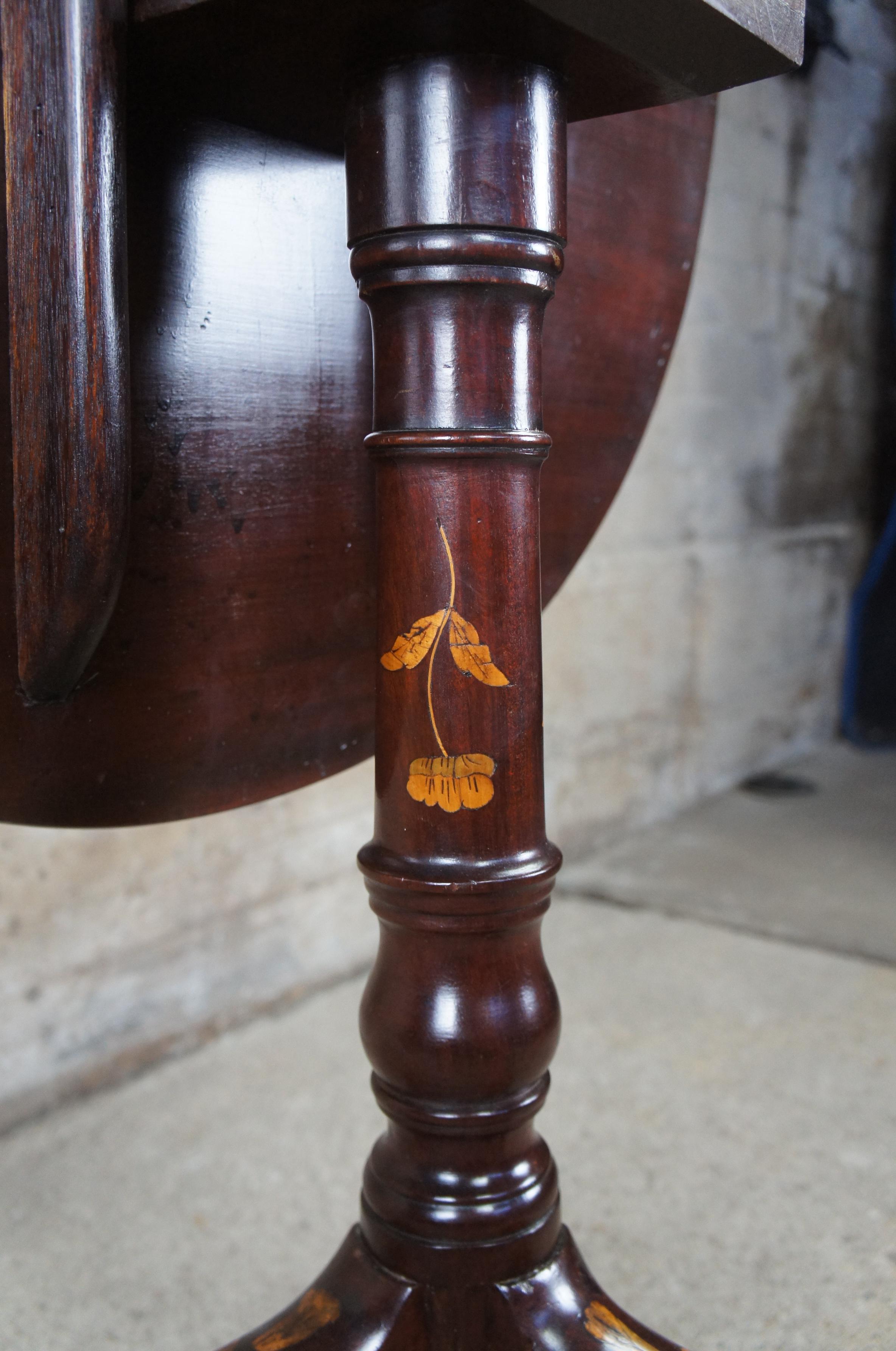 Antique 19th C. Mahogany & Dutch Marquetry Inlaid Tilt Top Tea Pedestal Table 3