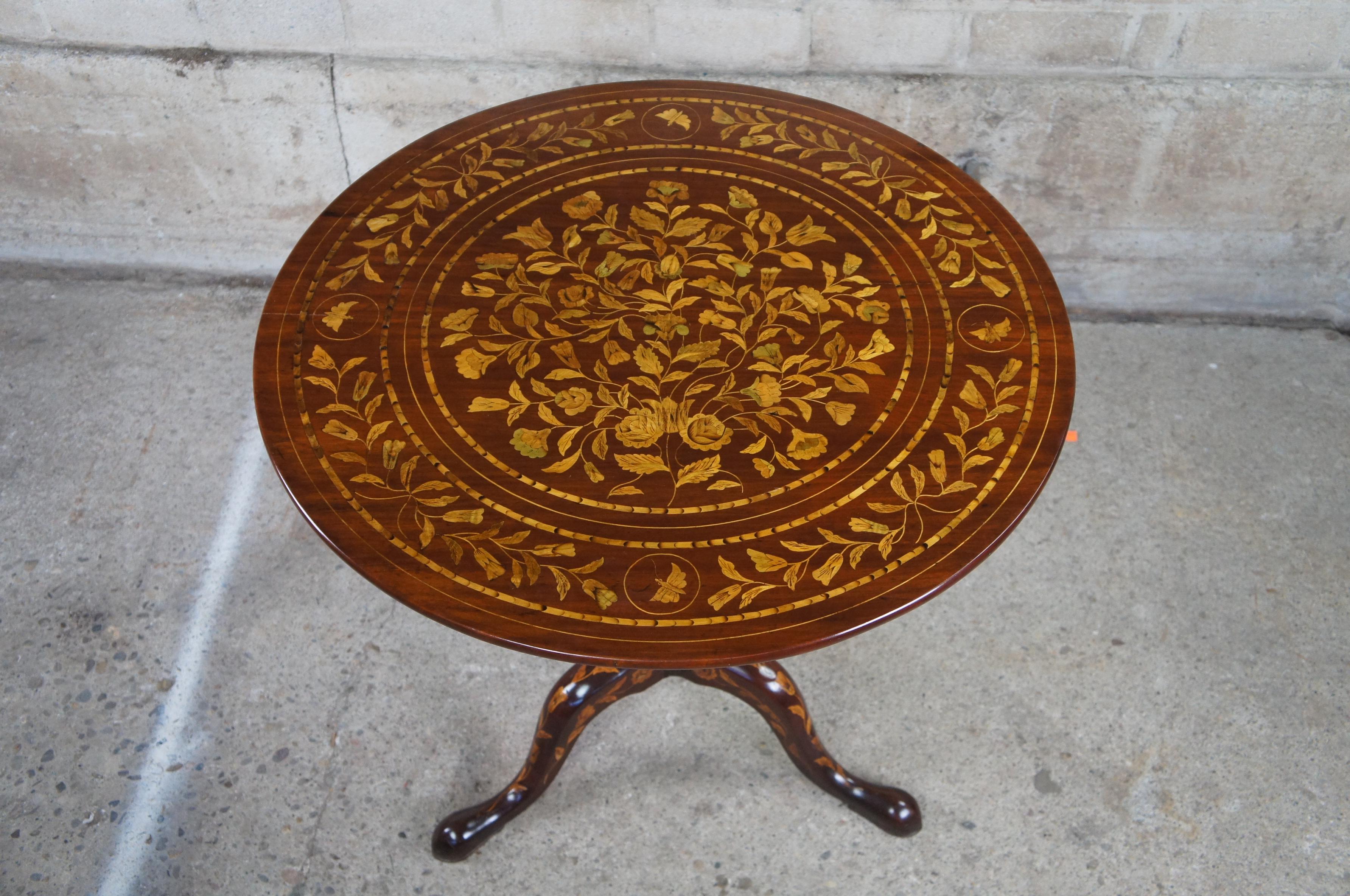 Antique 19th C. Mahogany & Dutch Marquetry Inlaid Tilt Top Tea Pedestal Table 4