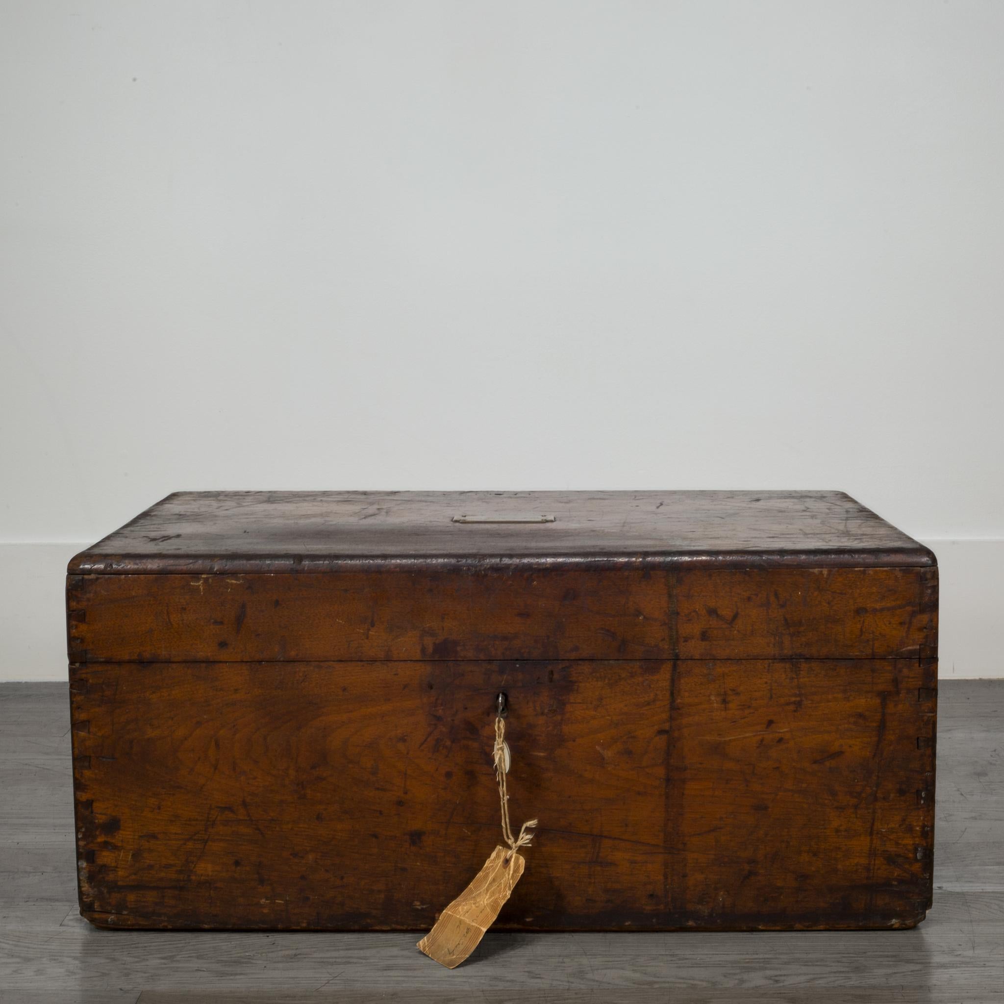 This is an original Mahogany and brass silverware chest from Pennsylvania USA, circa 1880. Engraved in the plaque is the name 