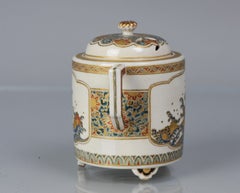 Antique 19th C Meiji Japanese Satsuma Gosu Blue Koro with Marked Base